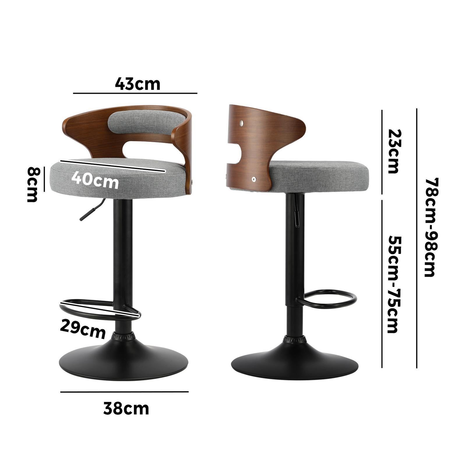 Oikiture 4x Bar Stools Kitchen Gas Lift Swivel Chairs Stool Wooden Barstool Grey - Sunyee