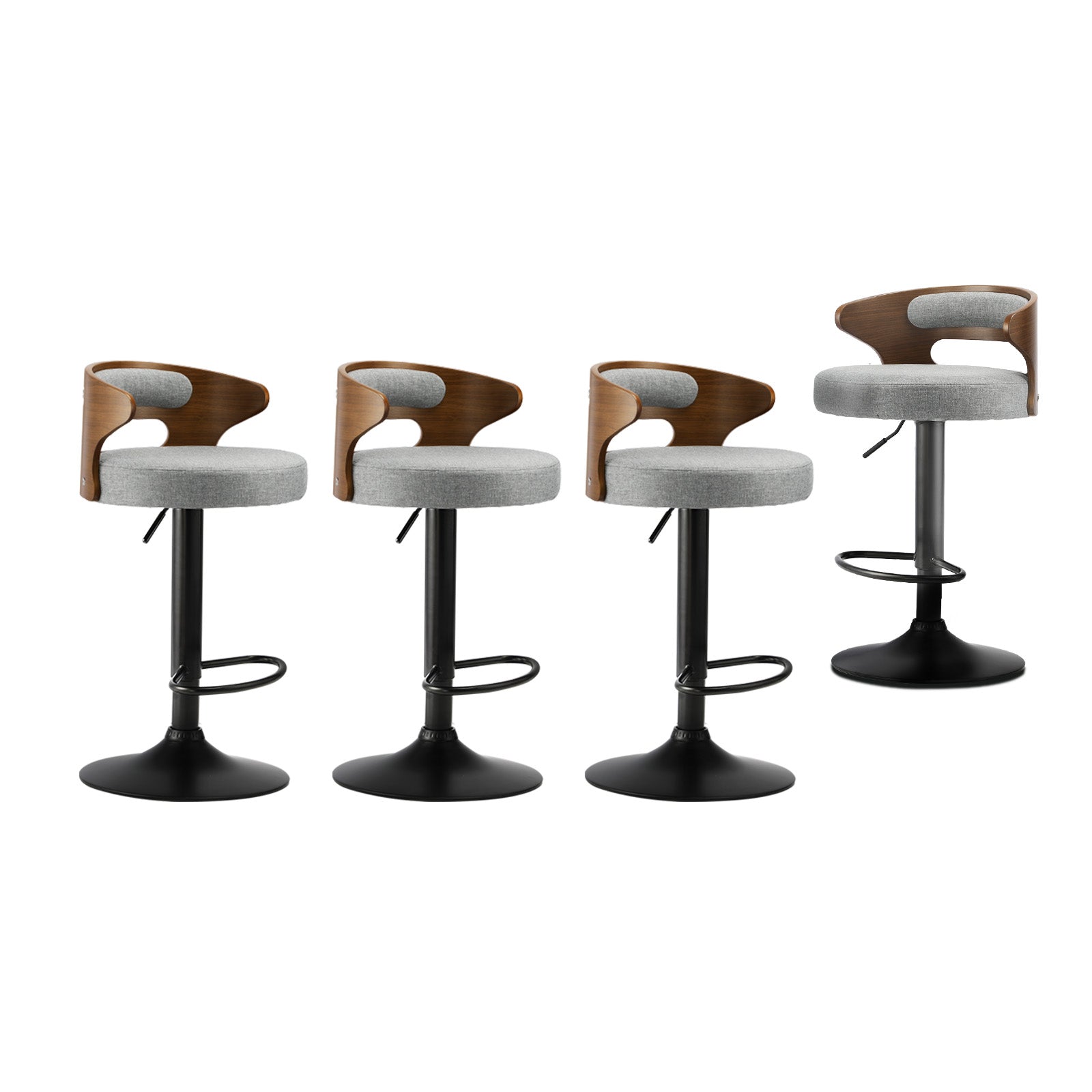 Oikiture 4x Bar Stools Kitchen Gas Lift Swivel Chairs Stool Wooden Barstool Grey - Sunyee