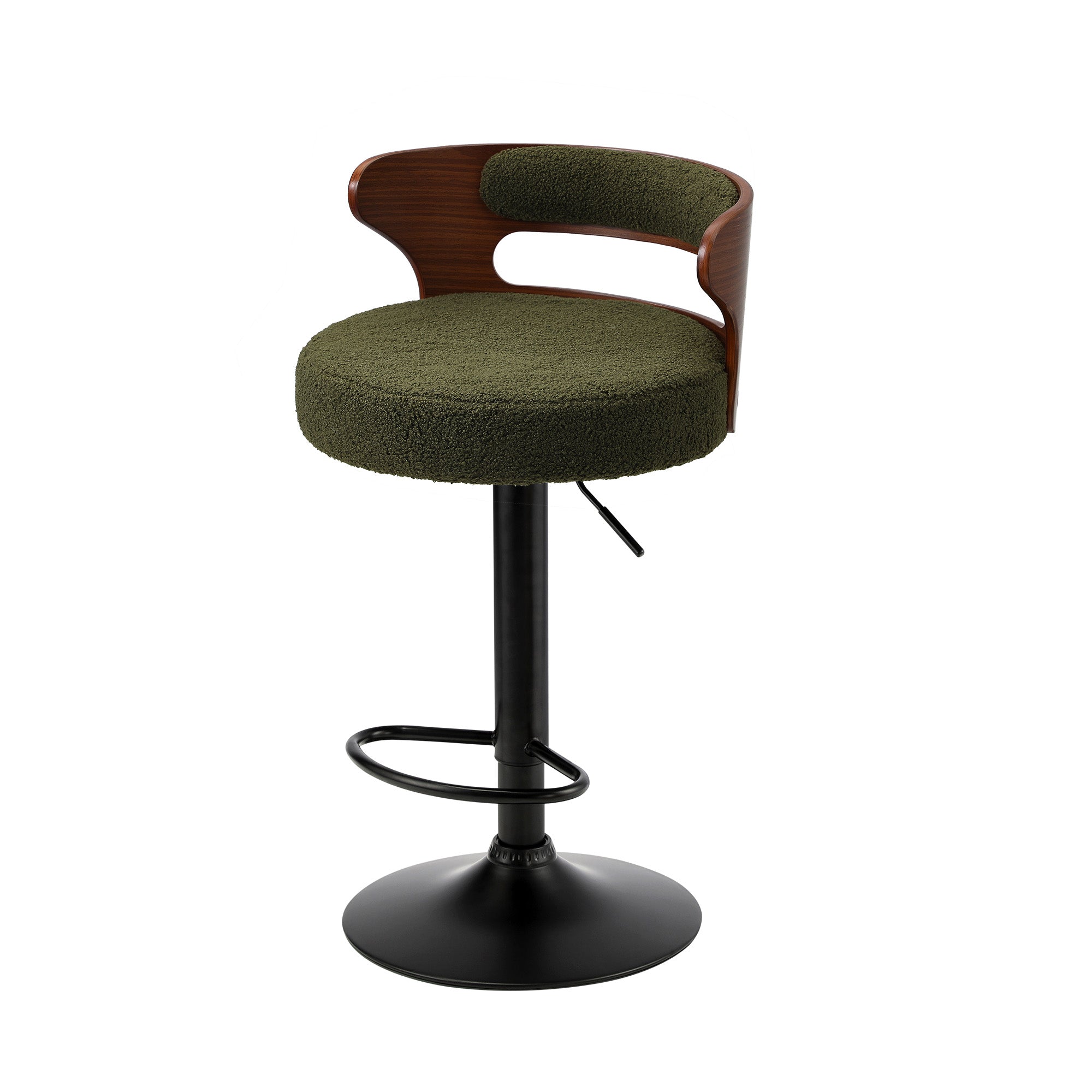 Oikiture 2x Bar Stools Kitchen Gas Lift Swivel Chairs Stool Wooden Boucle Green - Sunyee