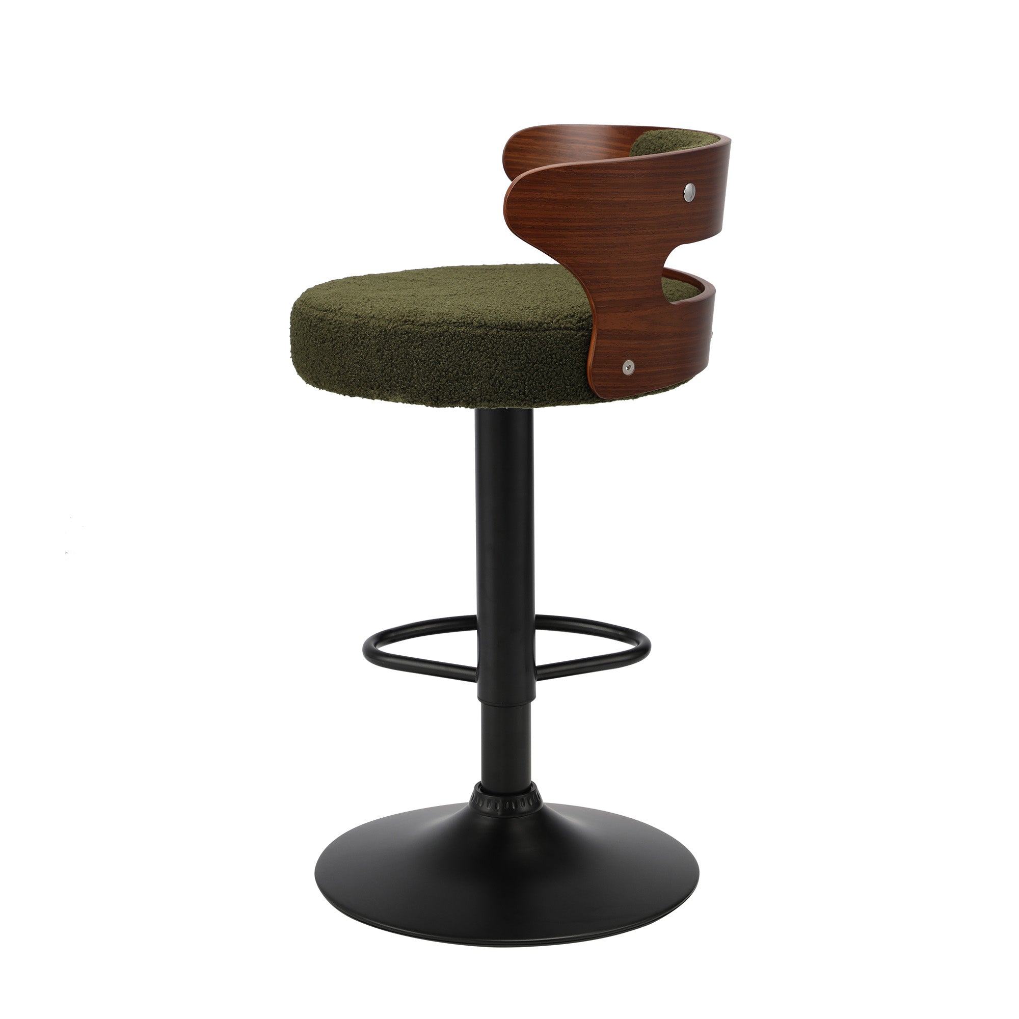 Oikiture 2x Bar Stools Kitchen Gas Lift Swivel Chairs Stool Wooden Boucle Green - Sunyee