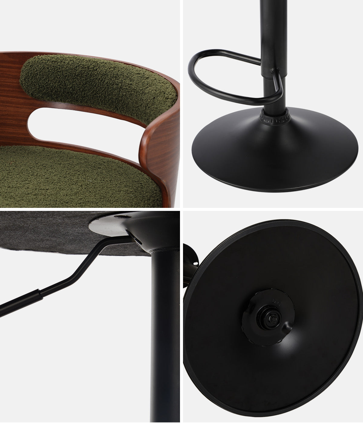 Oikiture 4x Bar Stools Kitchen Gas Lift Swivel Chairs Stool Wooden Boucle Green - Sunyee