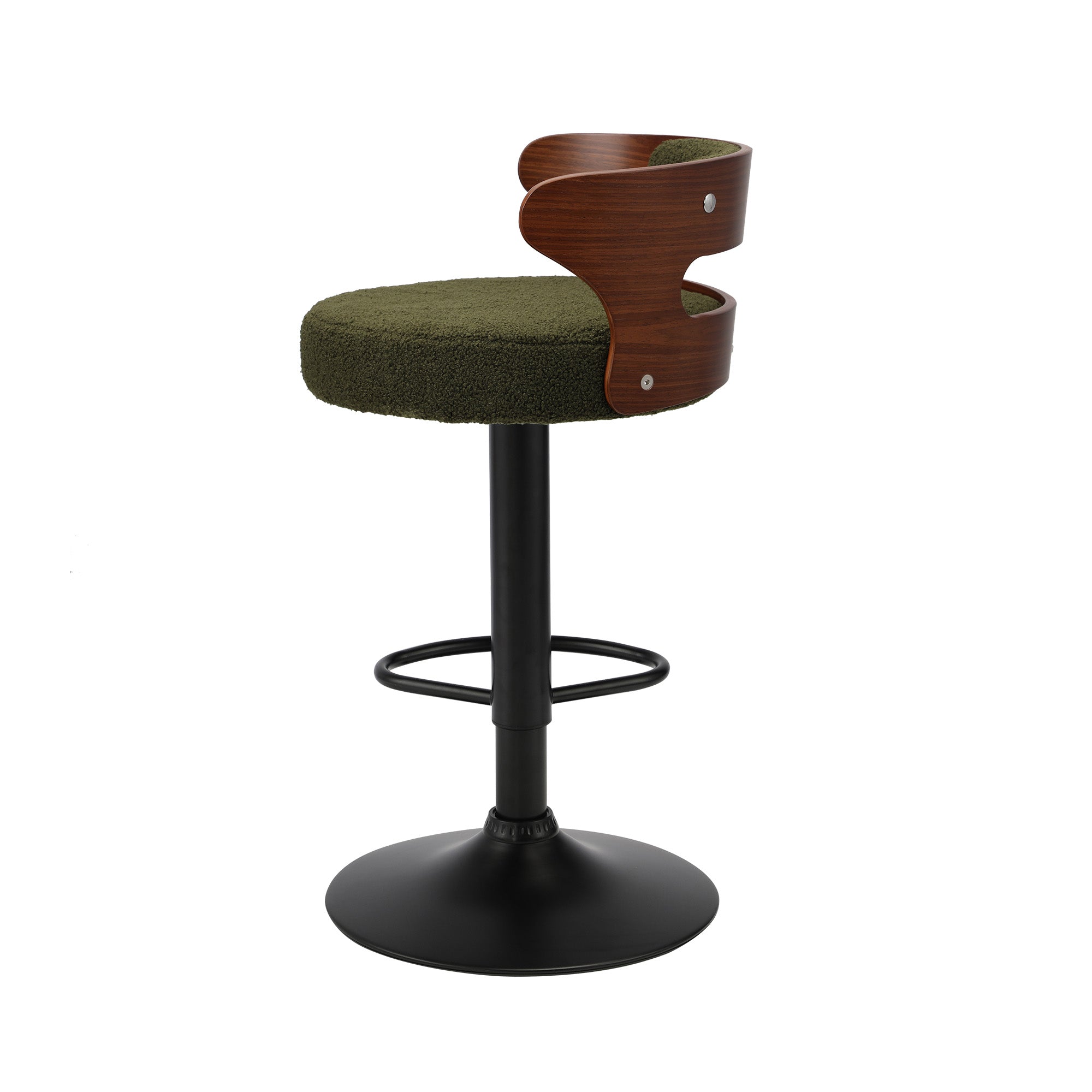 Oikiture 4x Bar Stools Kitchen Gas Lift Swivel Chairs Stool Wooden Boucle Green - Sunyee