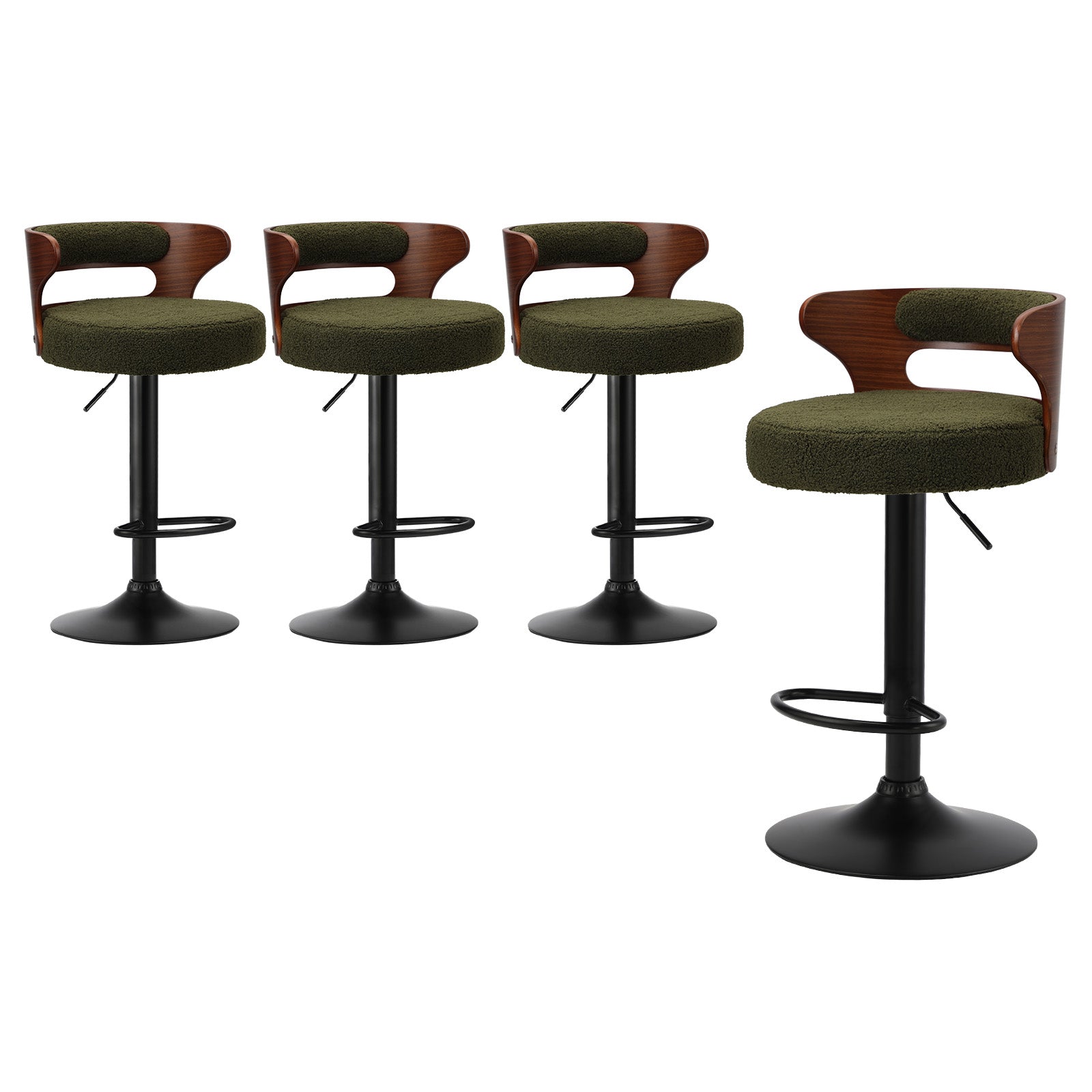 Oikiture 4x Bar Stools Kitchen Gas Lift Swivel Chairs Stool Wooden Boucle Green - Sunyee