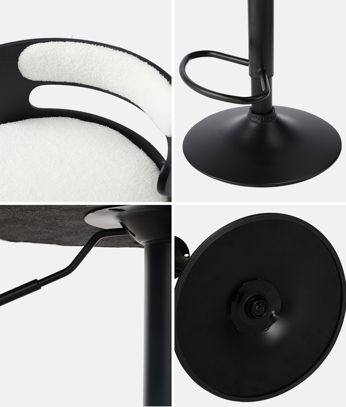 Oikiture 4x Bar Stools Kitchen Gas Lift Swivel Chairs Stool Wooden Boucle White - Sunyee