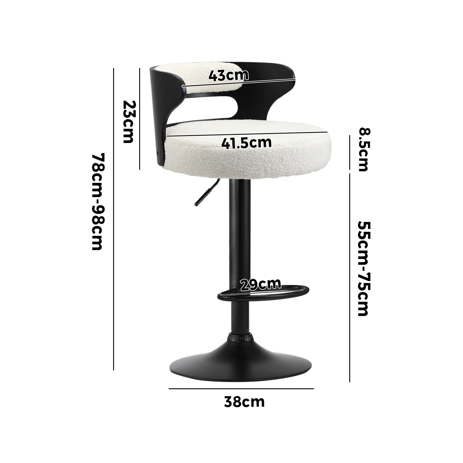 Oikiture 4x Bar Stools Kitchen Gas Lift Swivel Chairs Stool Wooden Boucle White - Sunyee