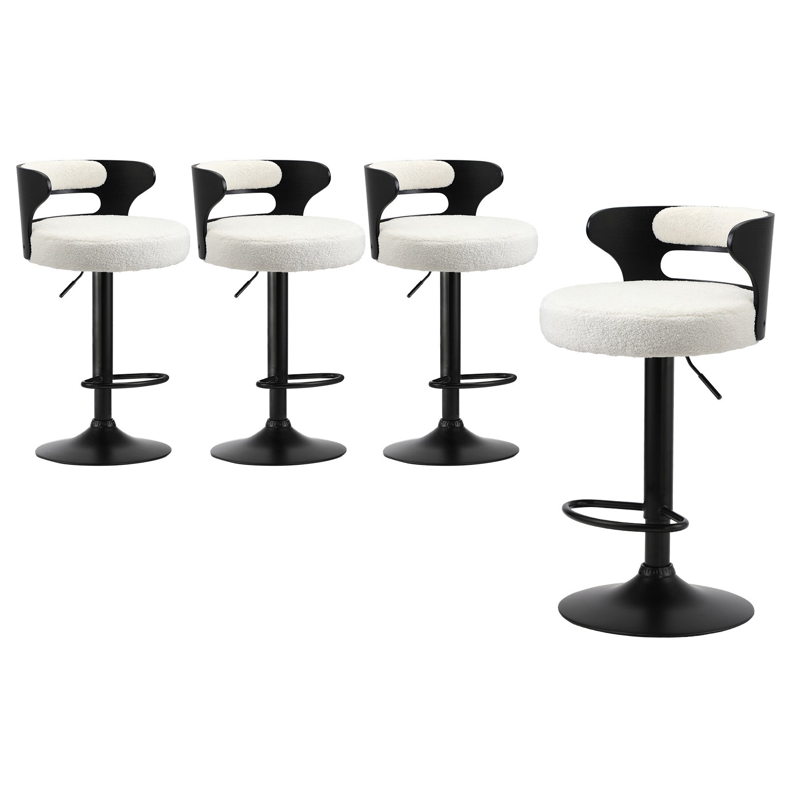 Oikiture 4x Bar Stools Kitchen Gas Lift Swivel Chairs Stool Wooden Boucle White - Sunyee