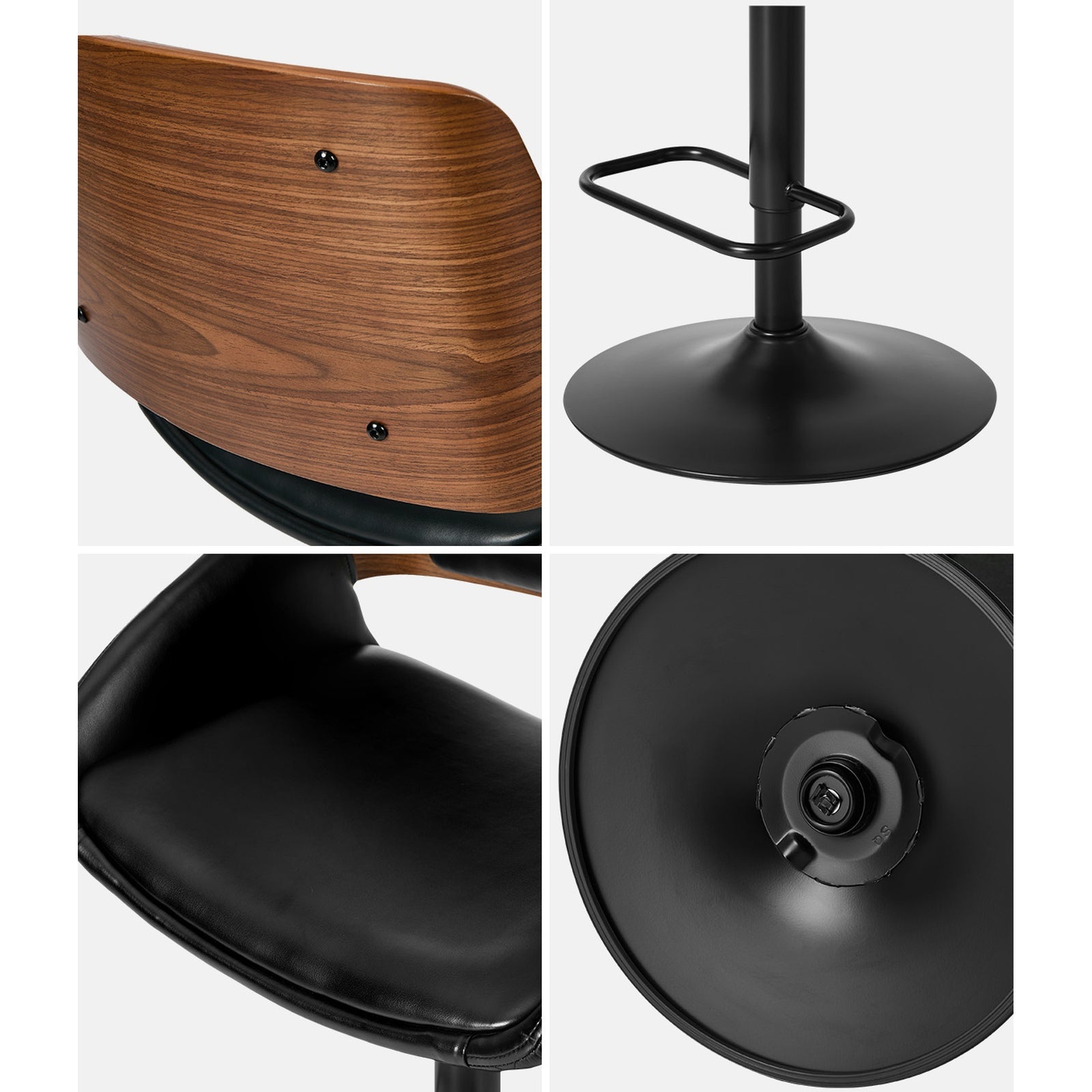 Oikiture 4x Bar Stools Kitchen Dining Chairs Swivel Gas Lift Stool Leather Black