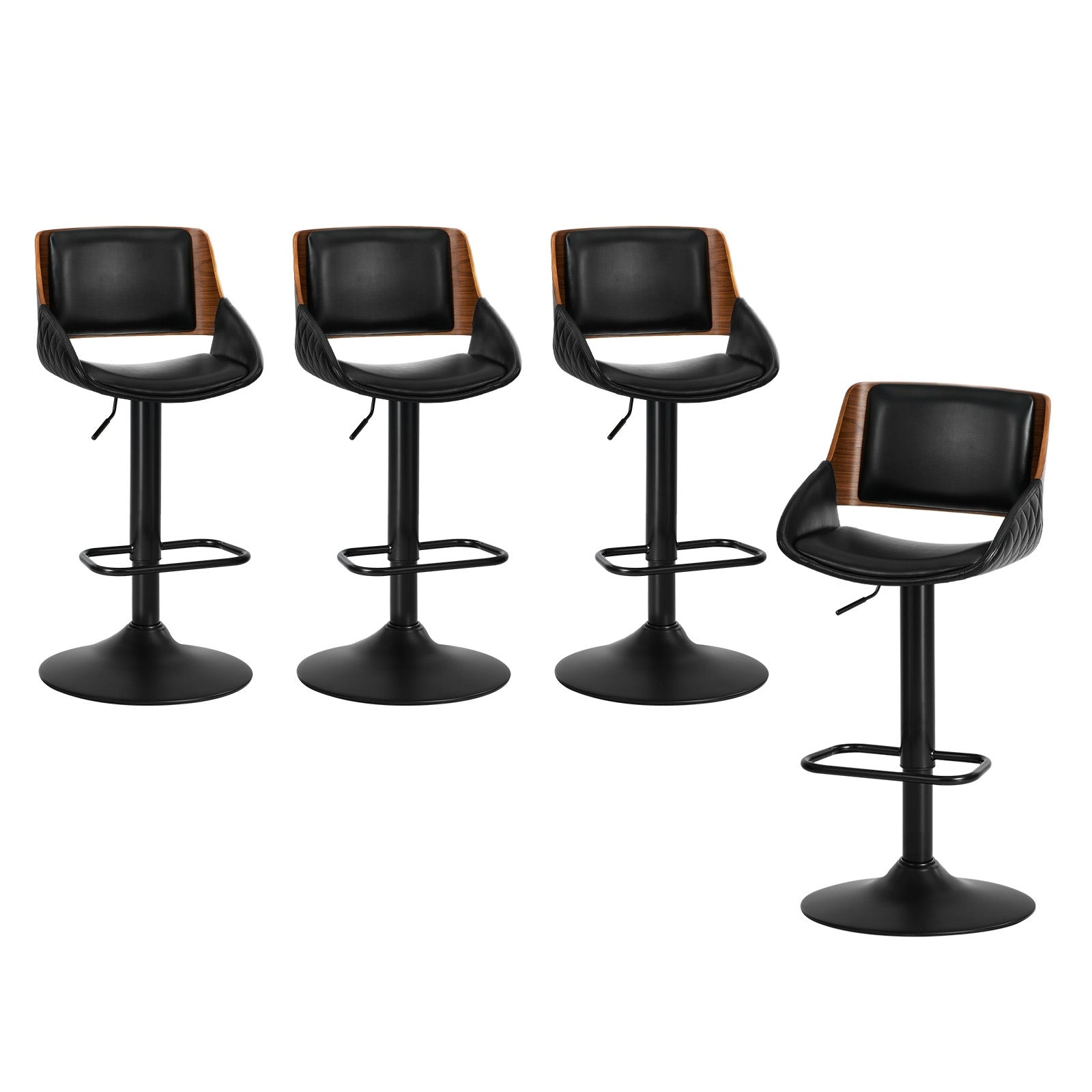 Oikiture 4x Bar Stools Kitchen Dining Chairs Swivel Gas Lift Stool Leather Black