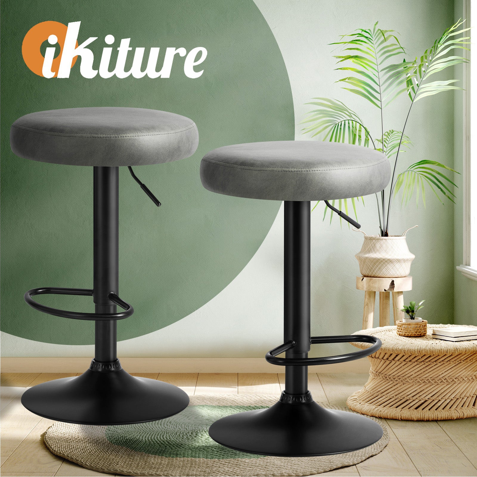 Oikiture Bar Stools Kitchen Stools Gas Lift Dining Chairs PU leather Seat x2 - Sunyee