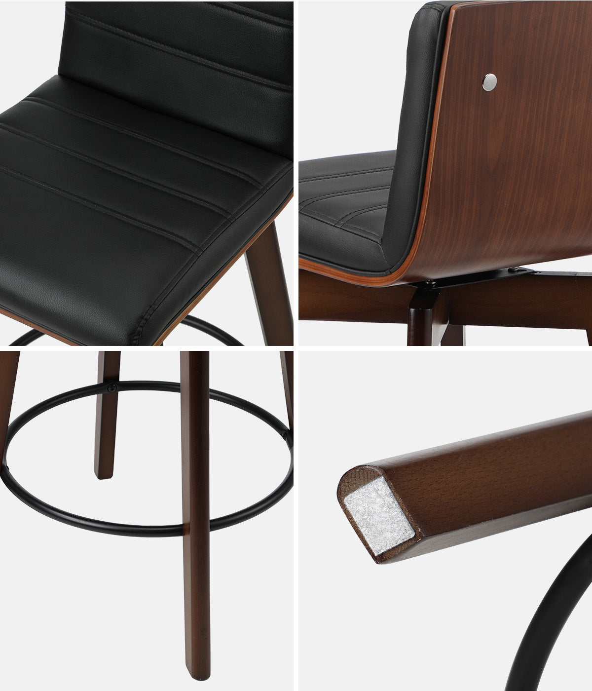 Oikiture 2x Wooden Bar Stools Kitchen Counter Swivel Dining Chair PU Leather - Sunyee