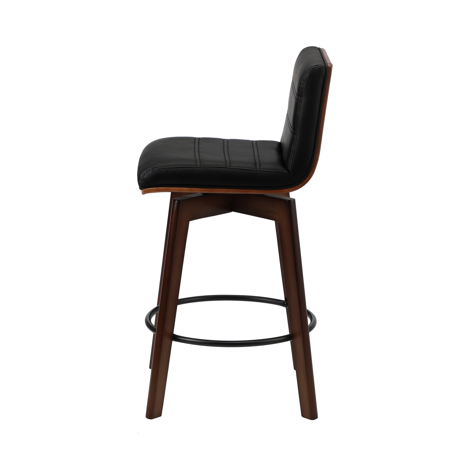 Oikiture 2x Wooden Bar Stools Kitchen Counter Swivel Dining Chair PU Leather - Sunyee