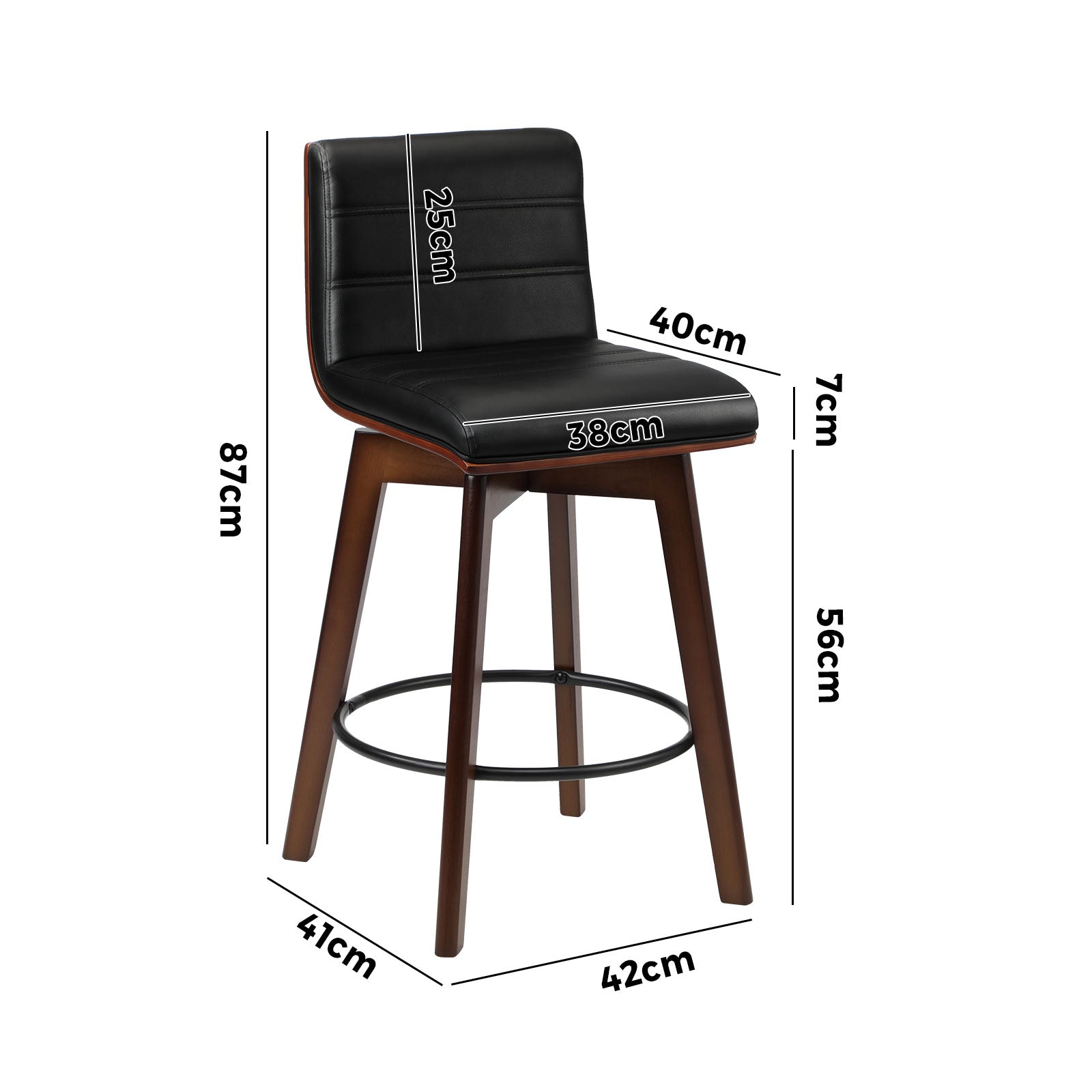 Oikiture 2x Wooden Bar Stools Kitchen Counter Swivel Dining Chair PU Leather - Sunyee