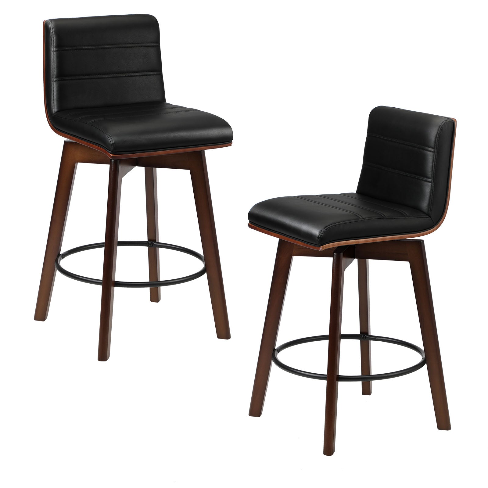 Oikiture 2x Wooden Bar Stools Kitchen Counter Swivel Dining Chair PU Leather - Sunyee