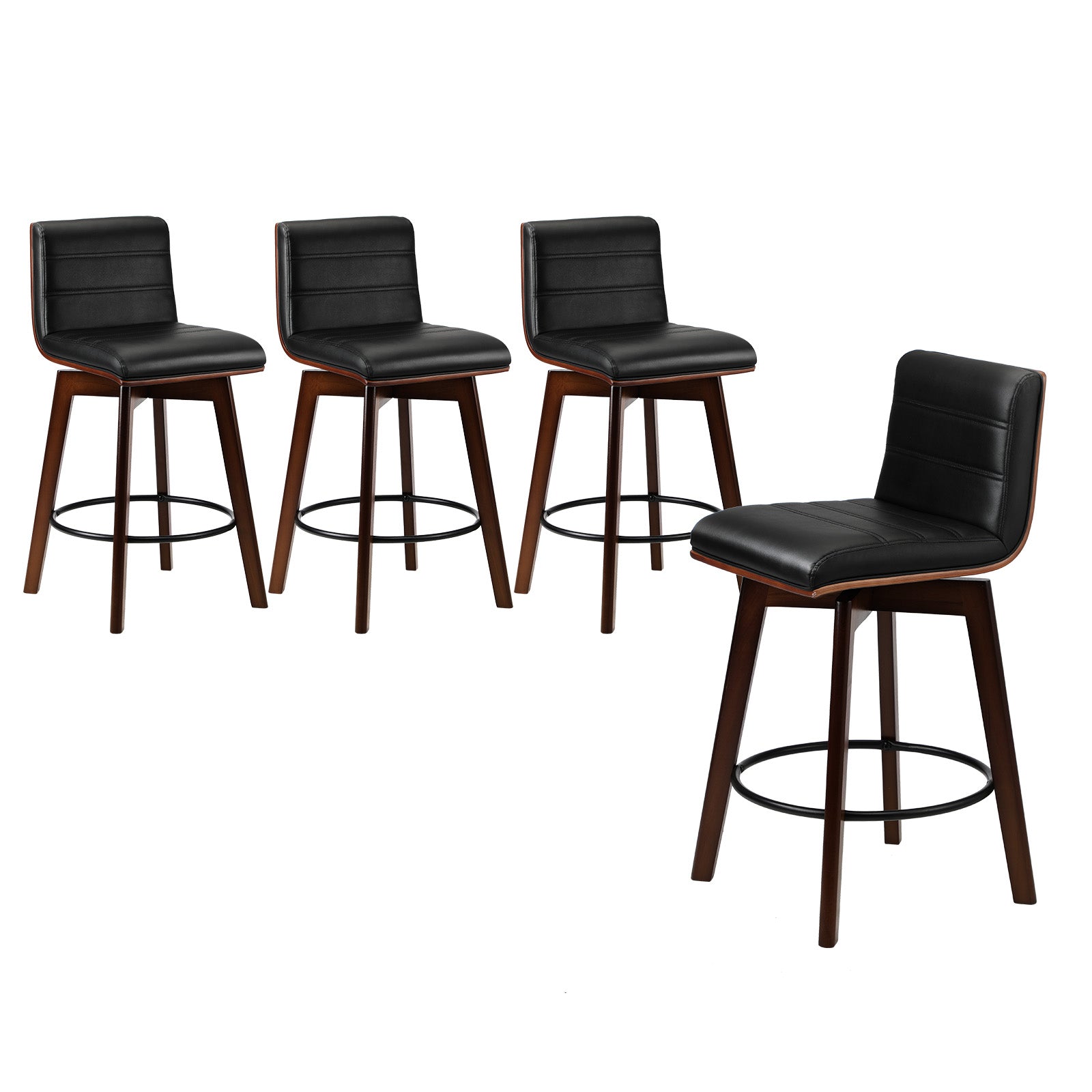 Oikiture 4x Wooden Bar Stools Kitchen Counter Swivel Dining Chair PU Leather - Sunyee