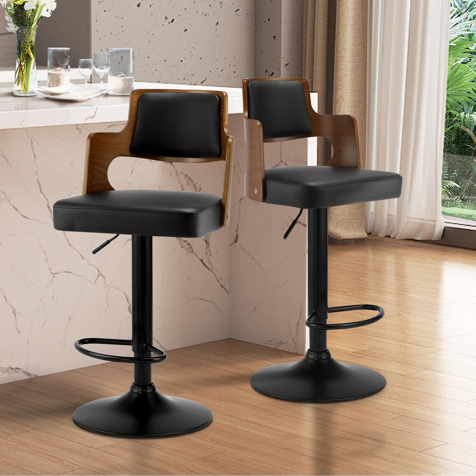 Oikiture Wooden Bar Stools Kitchen Gas Lift Barstool Swivel Chairs PU Leather ×2 - Sunyee