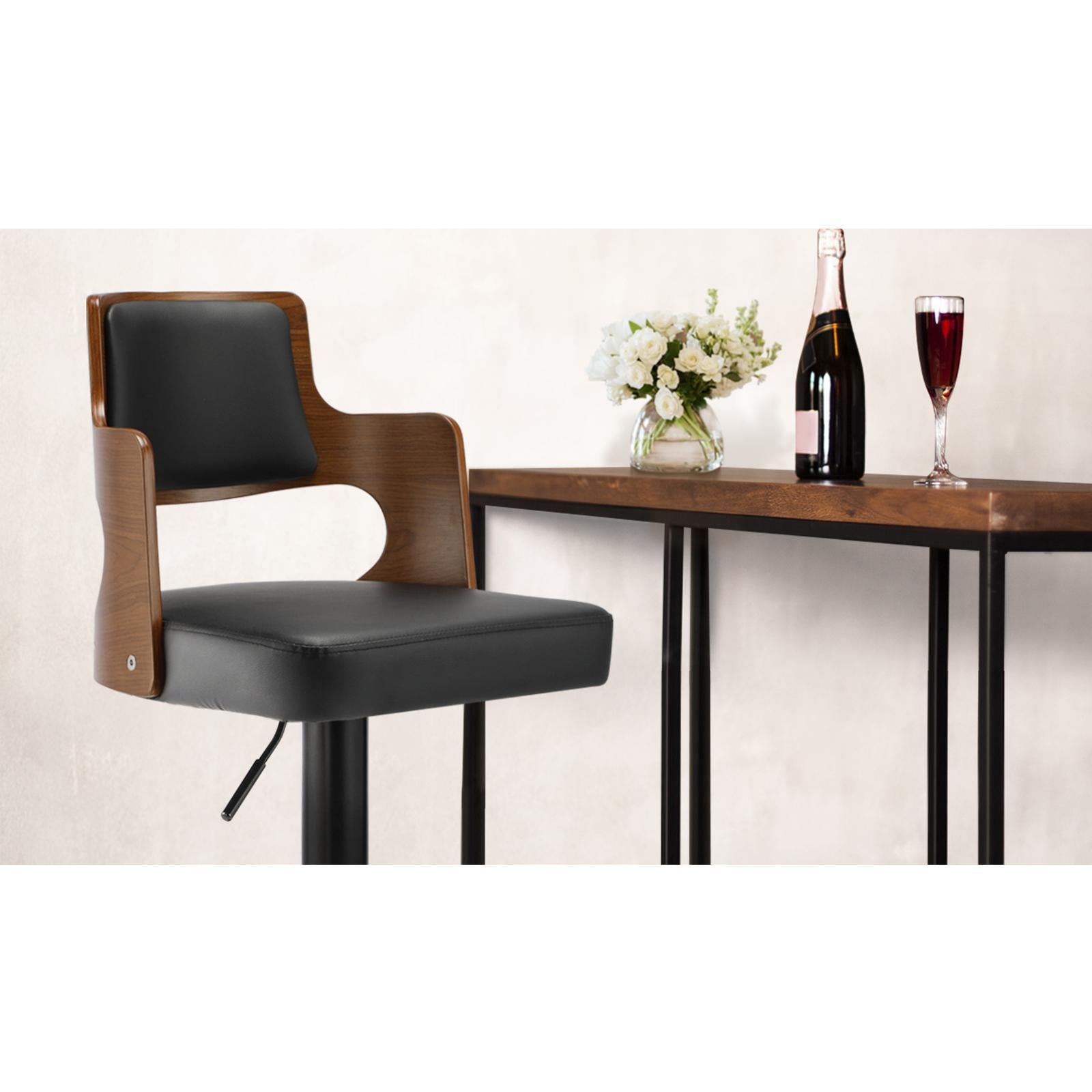 Oikiture Wooden Bar Stools Kitchen Gas Lift Barstool Swivel Chairs PU Leather ×2 - Sunyee