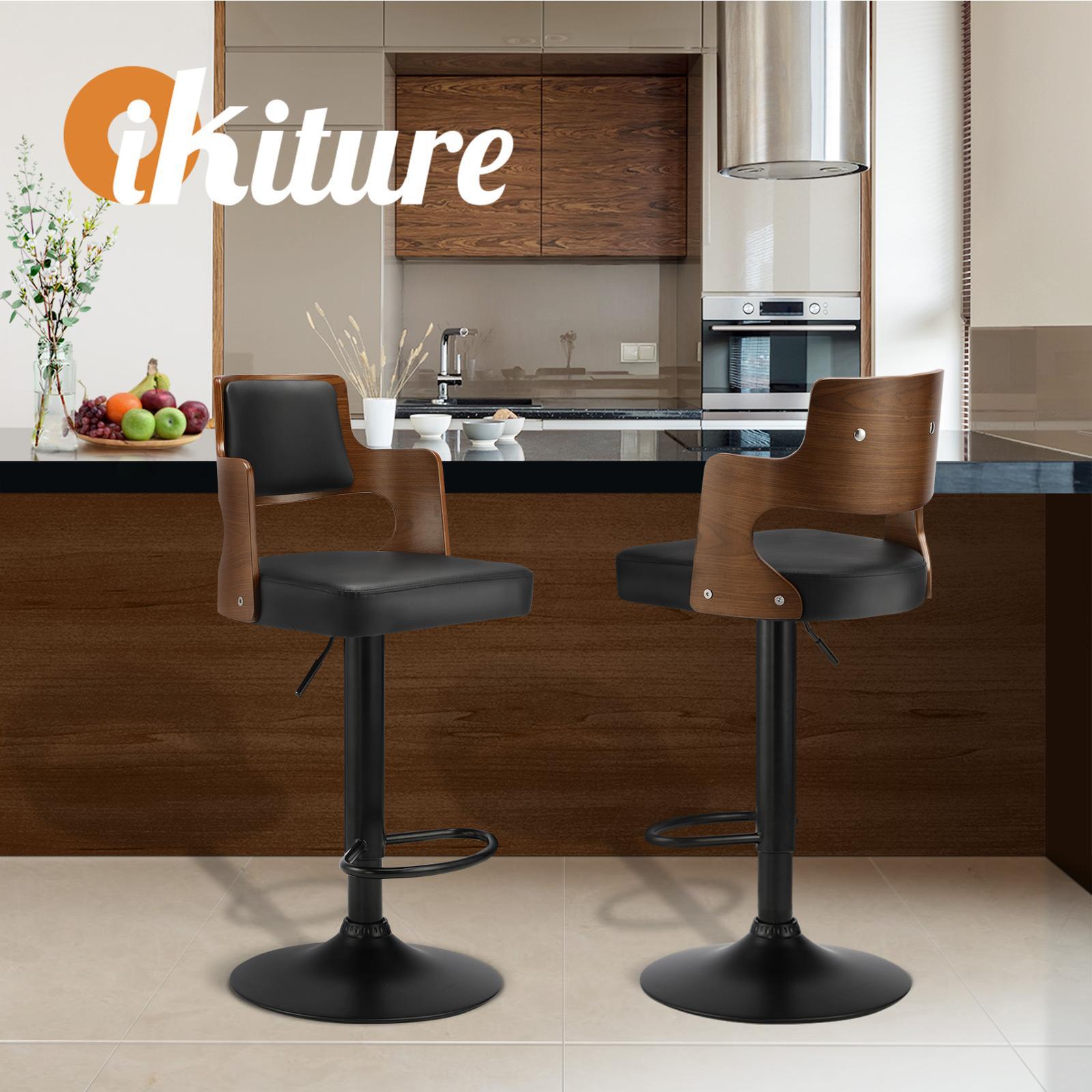 Oikiture Wooden Bar Stools Kitchen Gas Lift Barstool Swivel Chairs PU Leather ×2 - Sunyee