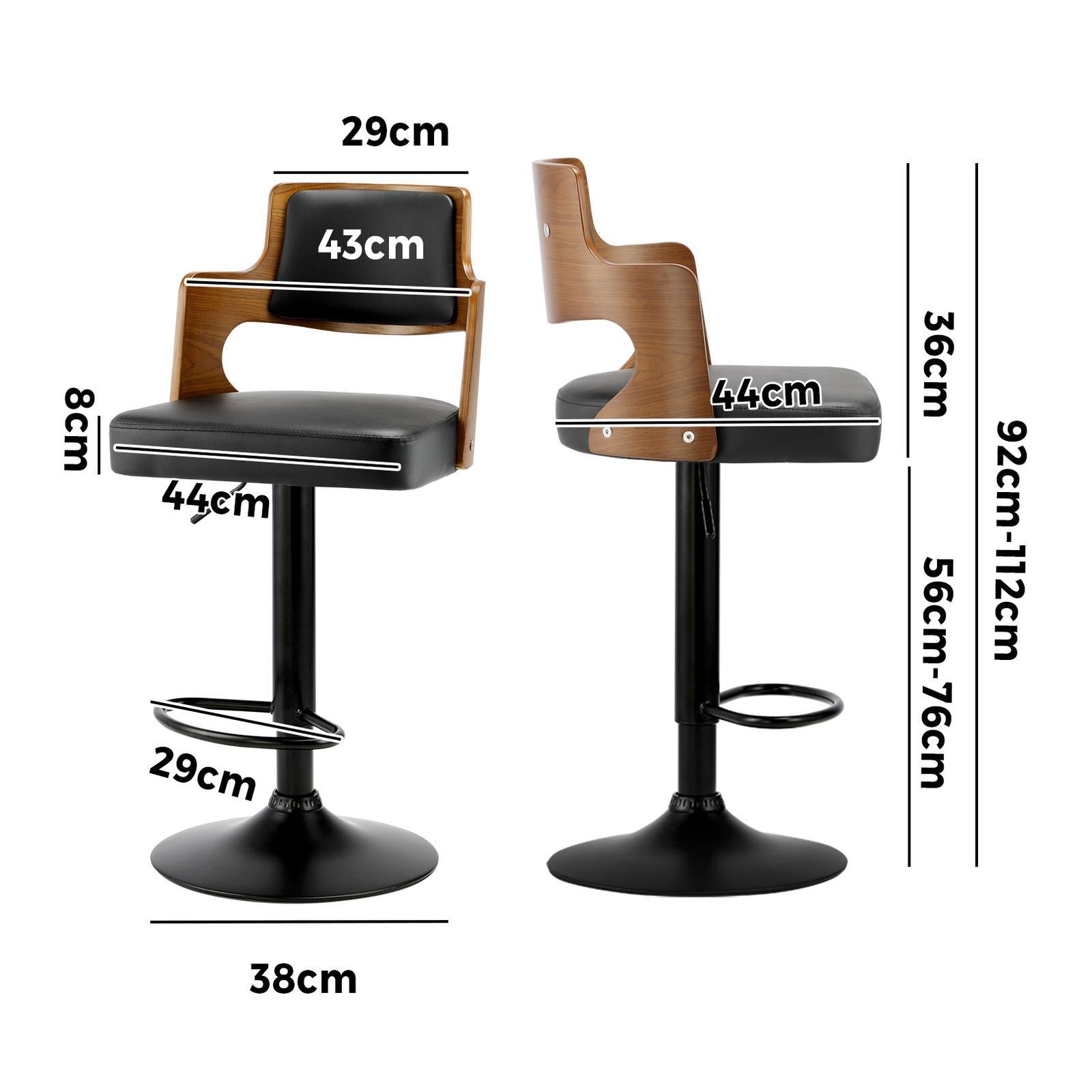 Oikiture Wooden Bar Stools Kitchen Gas Lift Barstool Swivel Chairs PU Leather ×2 - Sunyee