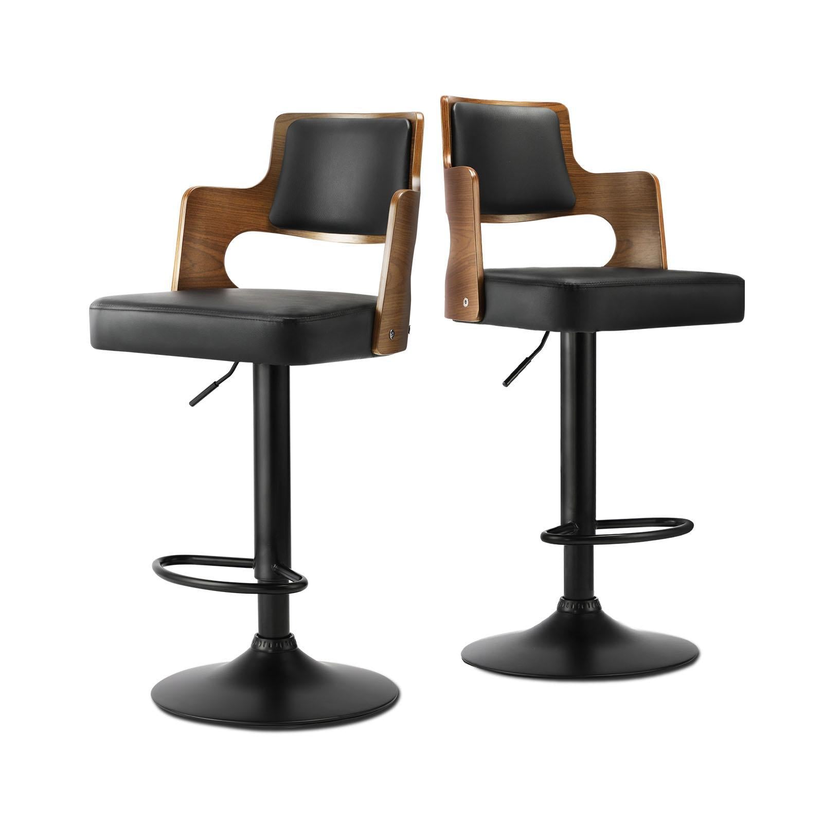 Oikiture Wooden Bar Stools Kitchen Gas Lift Barstool Swivel Chairs PU Leather ×2 - Sunyee