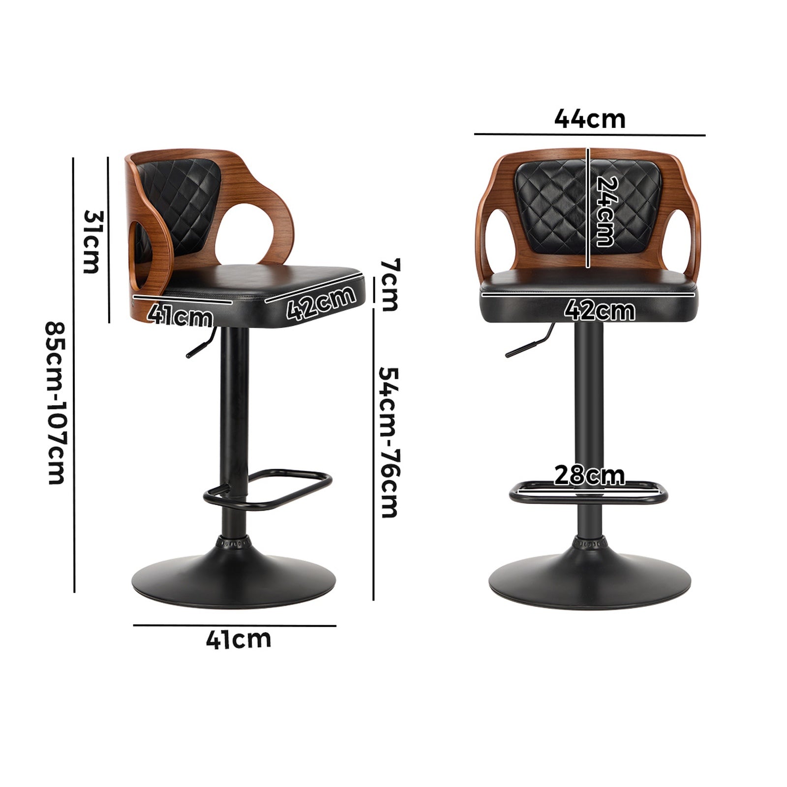 Oikiture 2X Bar Stools Kitchen Gas Lift Swivel Chairs Wooden Barstool - Sunyee