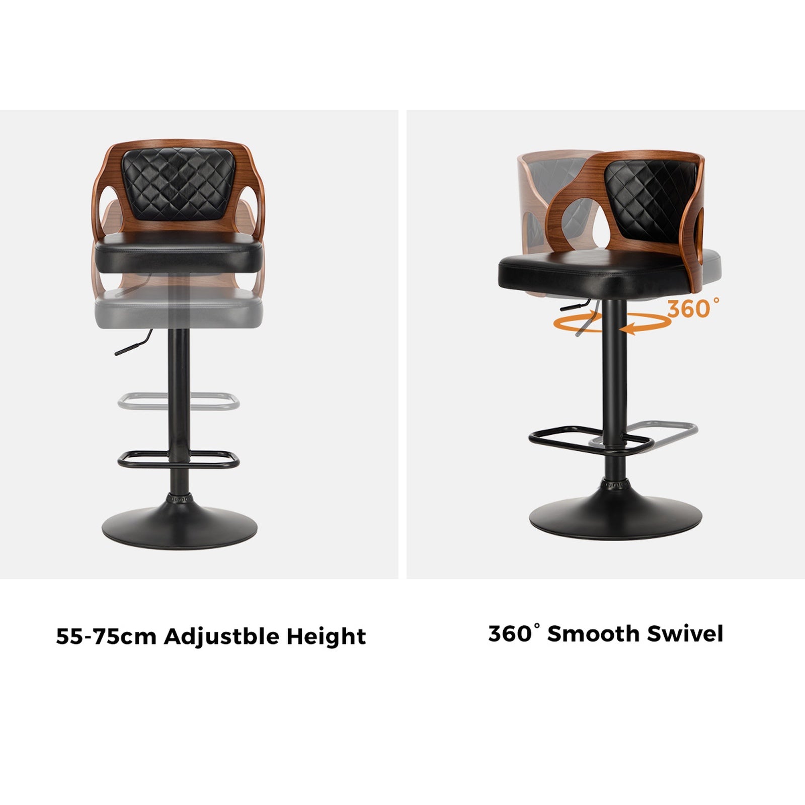 Oikiture 4X Bar Stools Kitchen Gas Lift Swivel Chairs Wooden Barstool - Sunyee