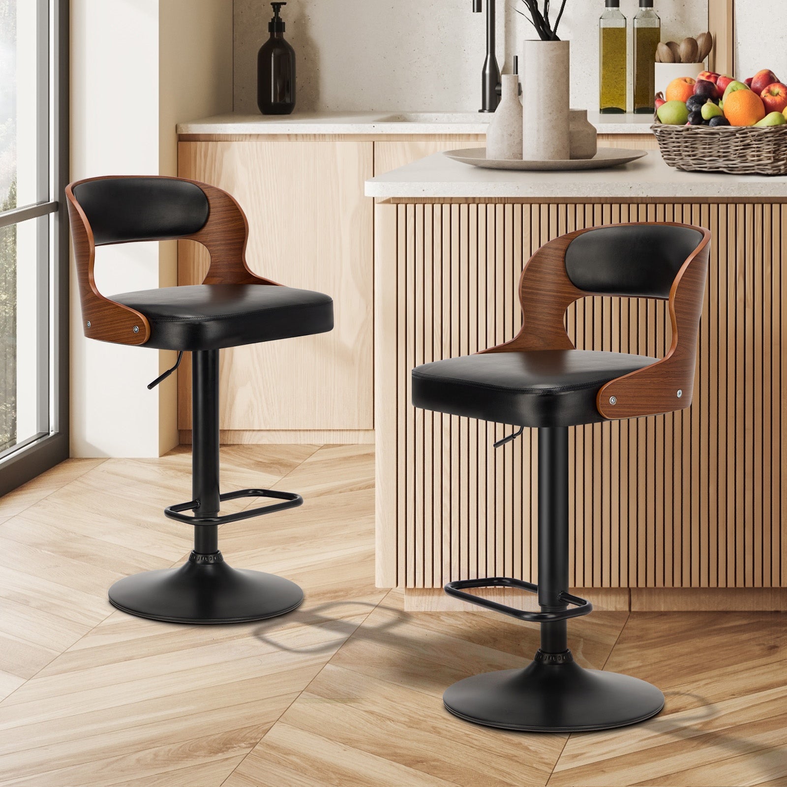 Oikiture 2X Bar Stool Gas Lift Kitchen Swivel Chair Leather LUKA - Sunyee