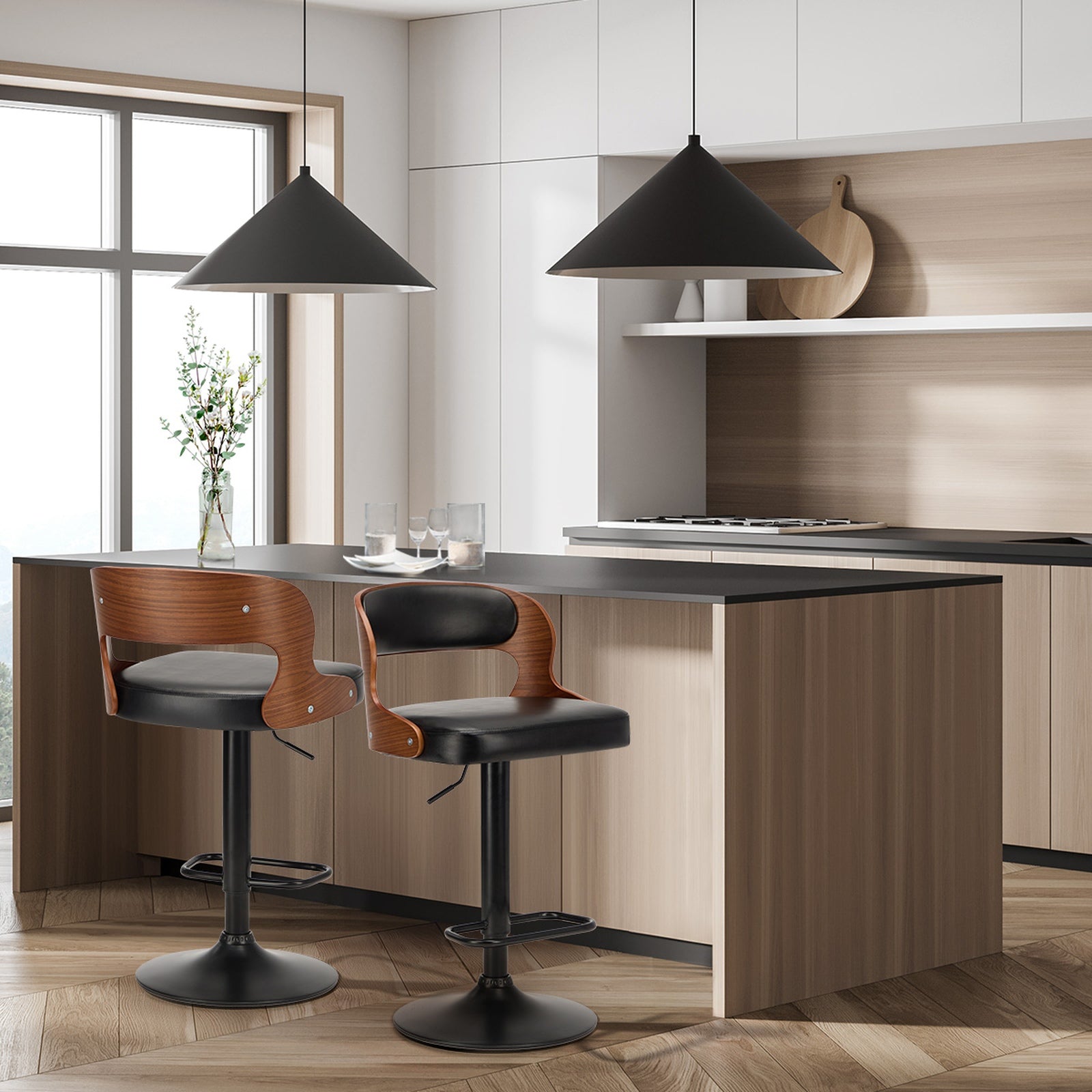 Oikiture 2X Bar Stool Gas Lift Kitchen Swivel Chair Leather LUKA - Sunyee