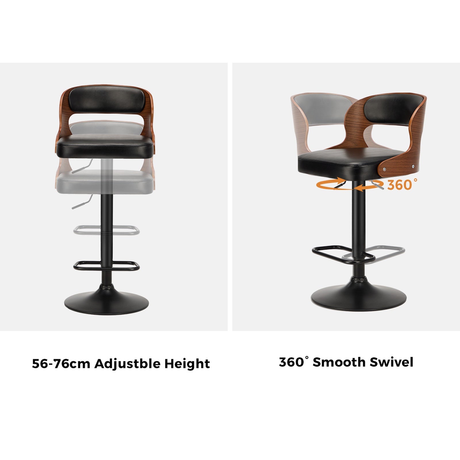 Oikiture 2X Bar Stool Gas Lift Kitchen Swivel Chair Leather LUKA - Sunyee