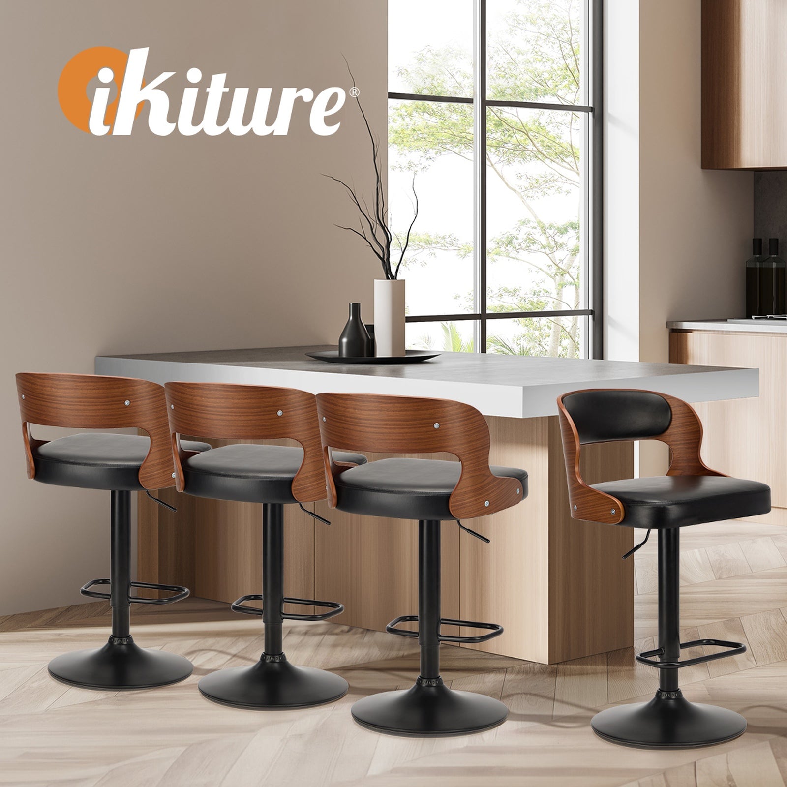 Oikiture 2X Bar Stool Gas Lift Kitchen Swivel Chair Leather LUKA - Sunyee