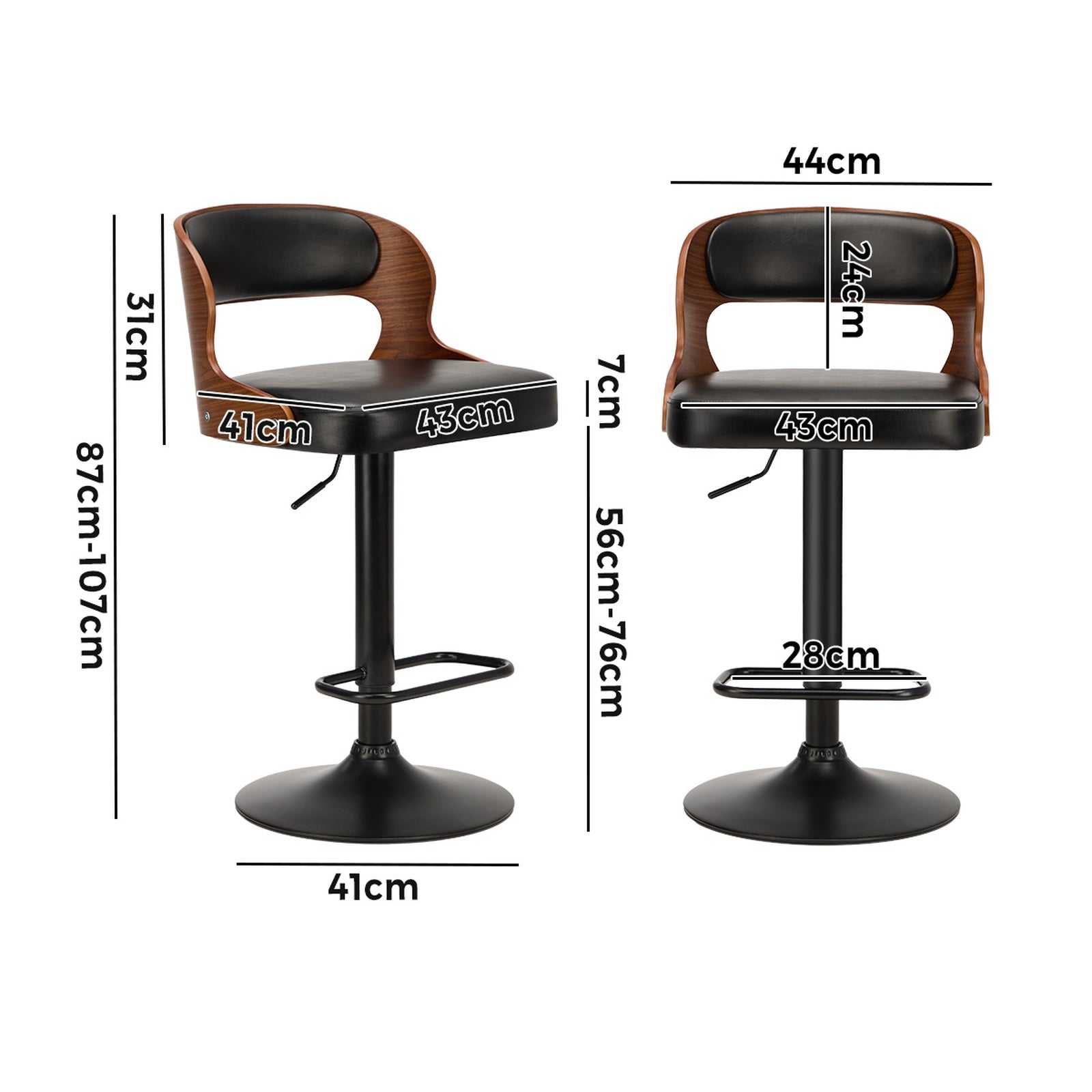 Oikiture 2X Bar Stool Gas Lift Kitchen Swivel Chair Leather LUKA - Sunyee