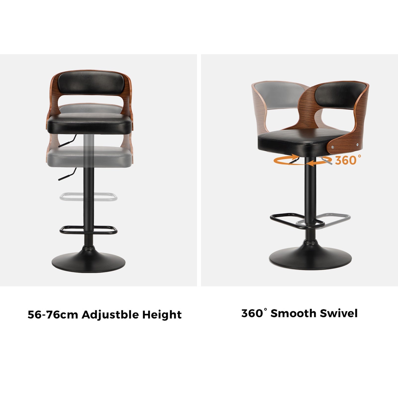 Oikiture 4X Bar Stool Gas Lift Kitchen Swivel Chair Leather LUKA - Sunyee