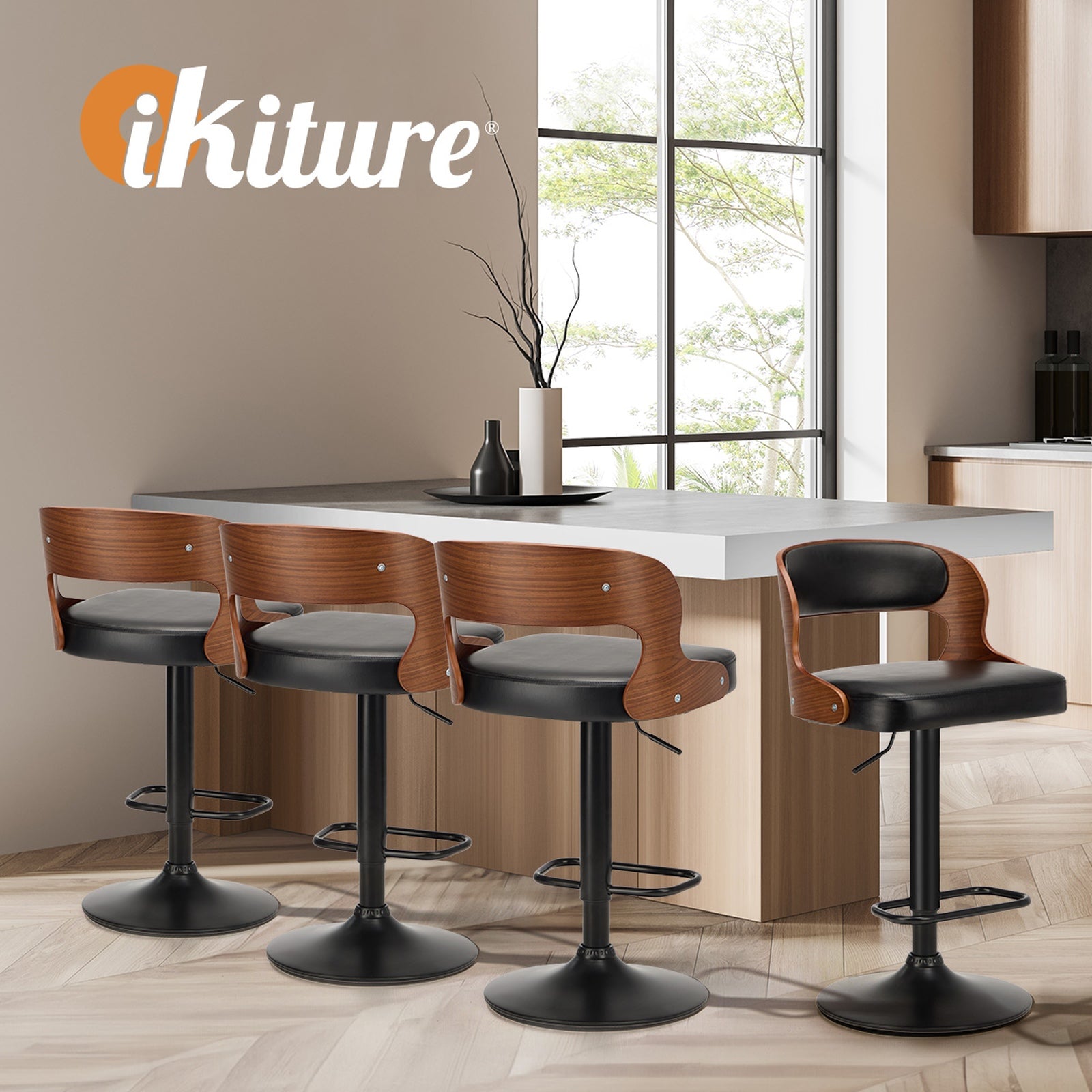 Oikiture 4X Bar Stool Gas Lift Kitchen Swivel Chair Leather LUKA - Sunyee