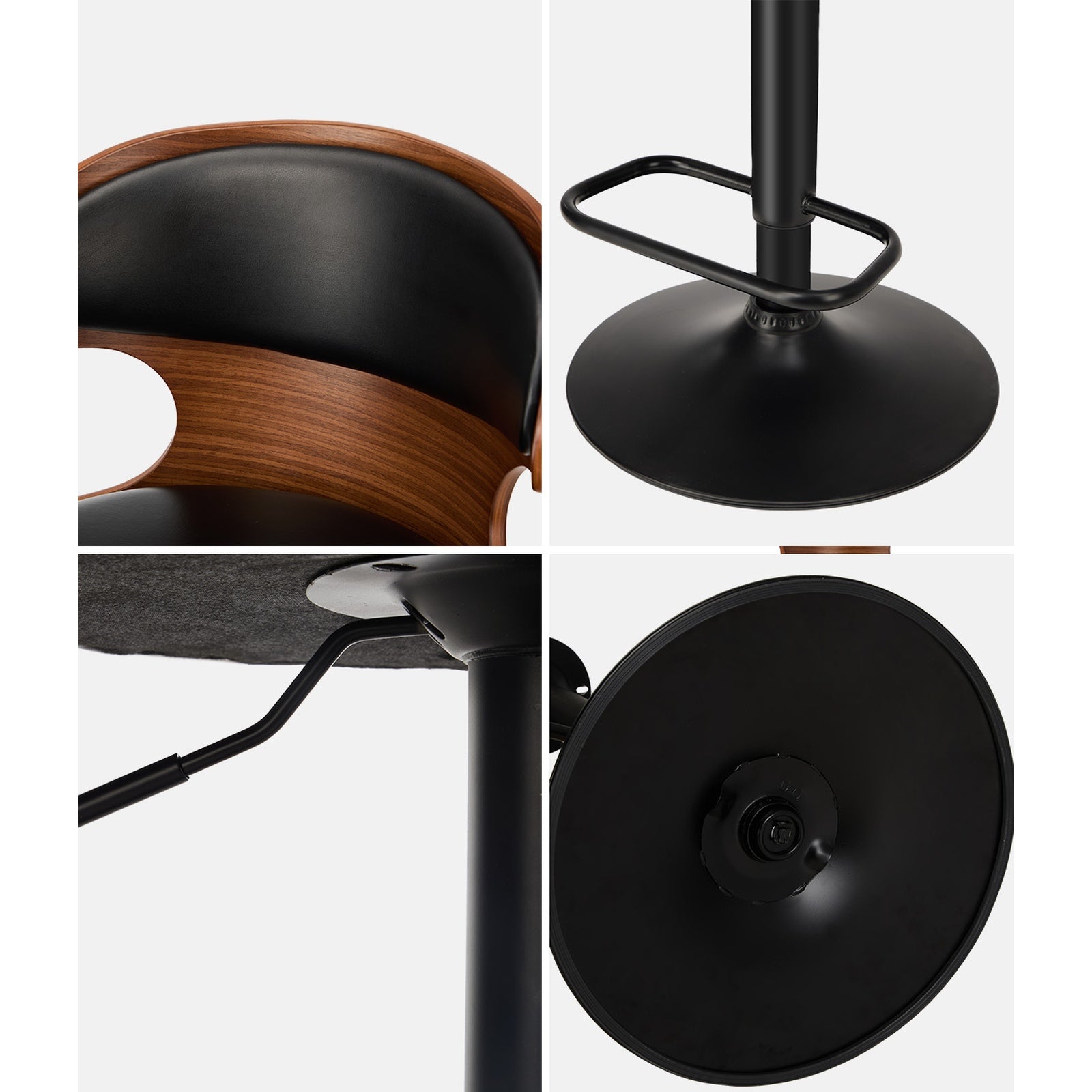 Oikiture 2x Bar Stools Swivel Kitchen Bar Chairs Gas Lift Stool Leather Black - Sunyee