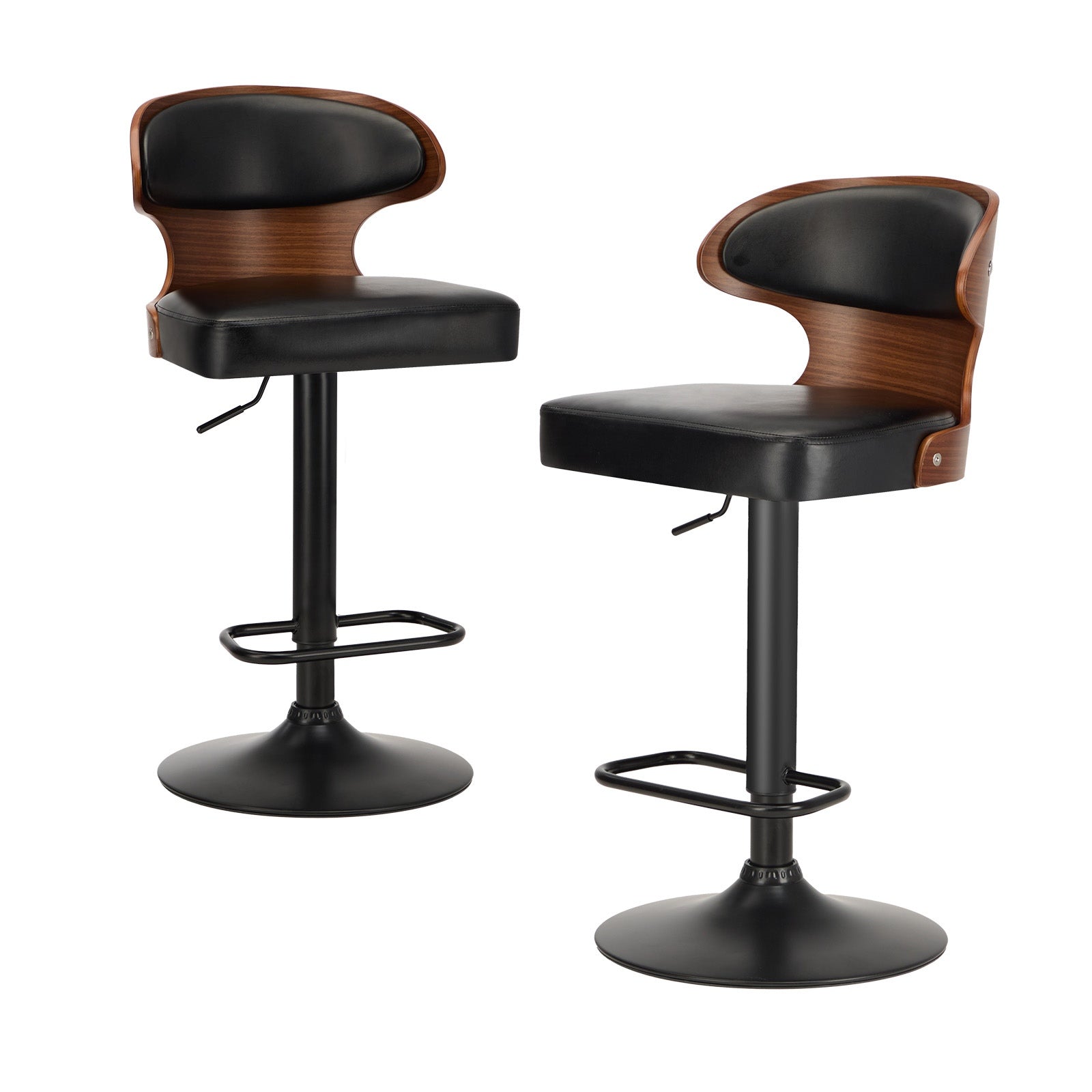 Oikiture 2x Bar Stools Swivel Kitchen Bar Chairs Gas Lift Stool Leather Black - Sunyee
