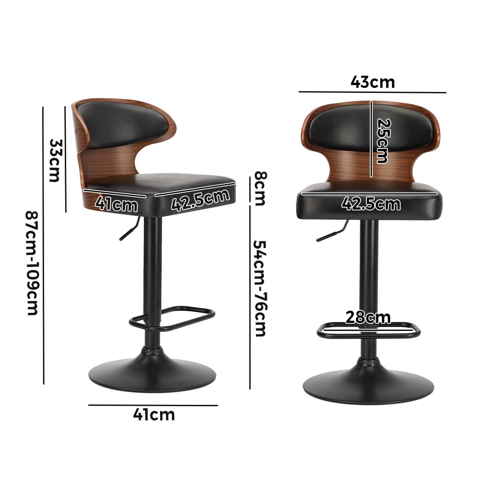 Oikiture 4x Bar Stools Swivel Kitchen Bar Chairs Gas Lift Stool Leather Black - Sunyee