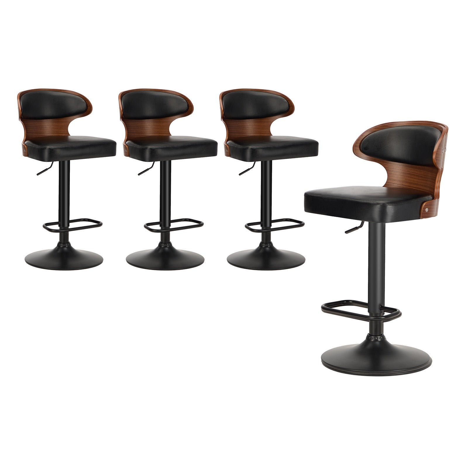 Oikiture 4x Bar Stools Swivel Kitchen Bar Chairs Gas Lift Stool Leather Black - Sunyee
