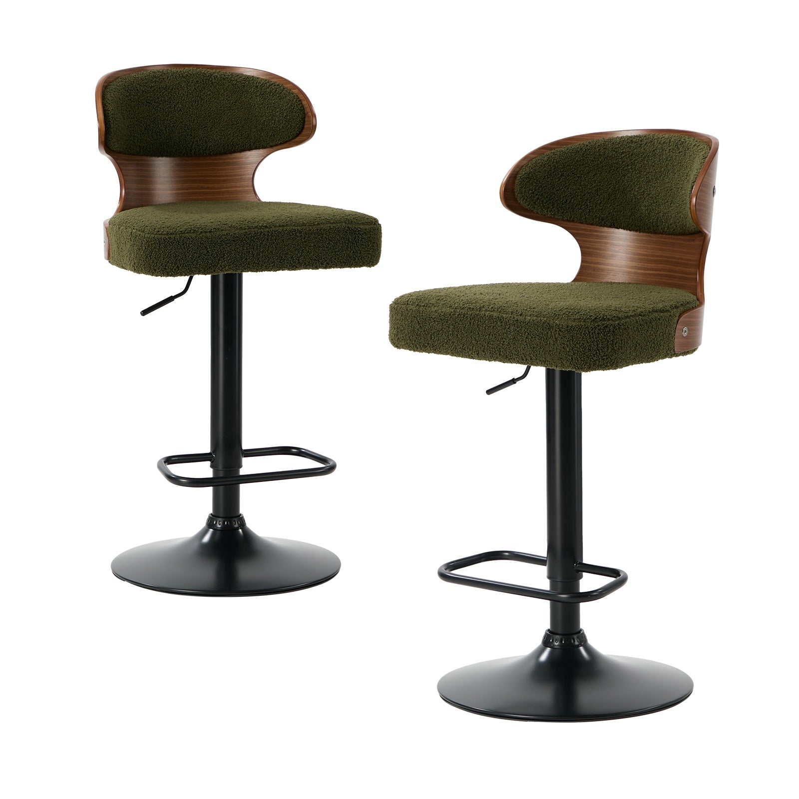 Oikiture 2x Bar Stools Swivel Kitchen Bar Chairs Gas Lift Stool Boucle Green - Sunyee