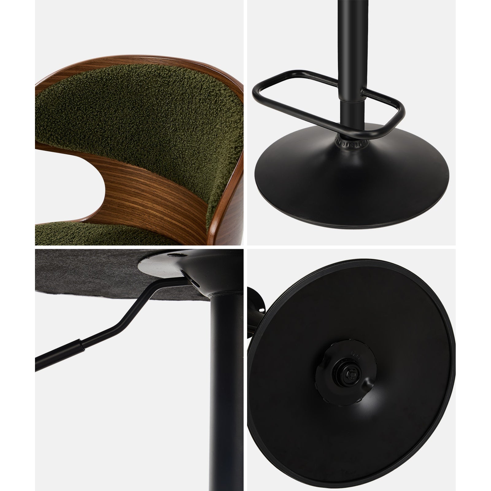 Oikiture 4x Bar Stools Swivel Kitchen Bar Chairs Gas Lift Stool Boucle Green - Sunyee