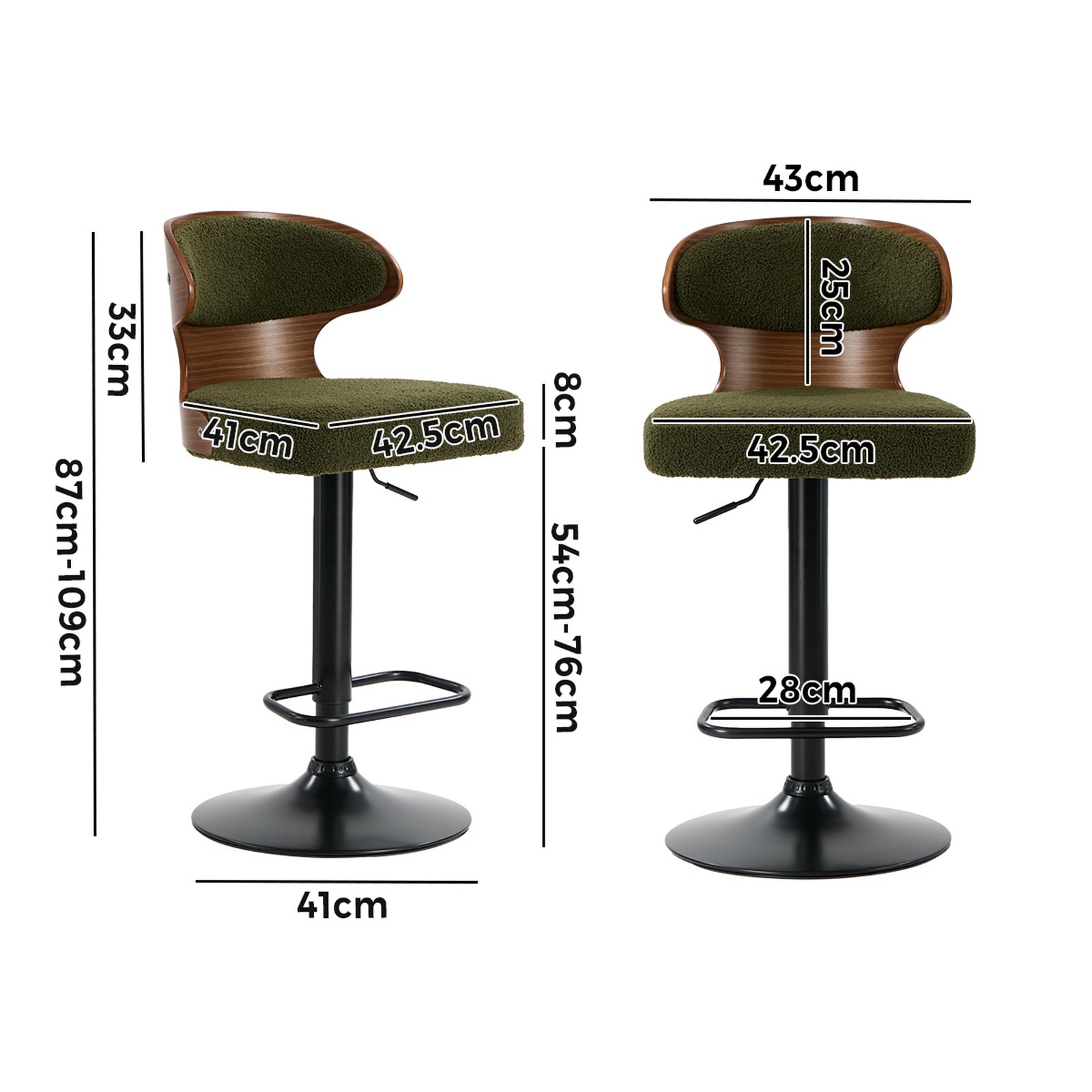 Oikiture 4x Bar Stools Swivel Kitchen Bar Chairs Gas Lift Stool Boucle Green - Sunyee