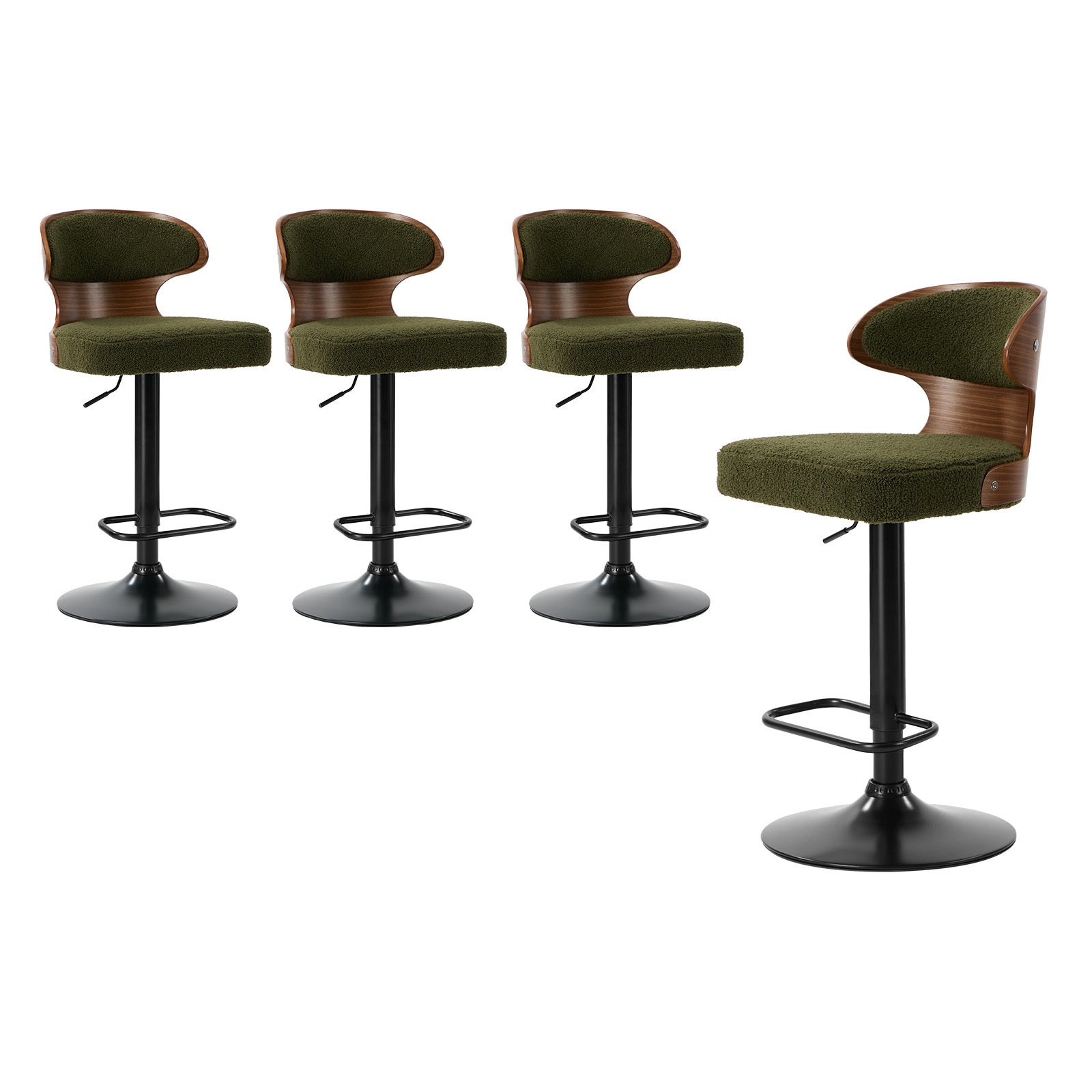 Oikiture 4x Bar Stools Swivel Kitchen Bar Chairs Gas Lift Stool Boucle Green - Sunyee