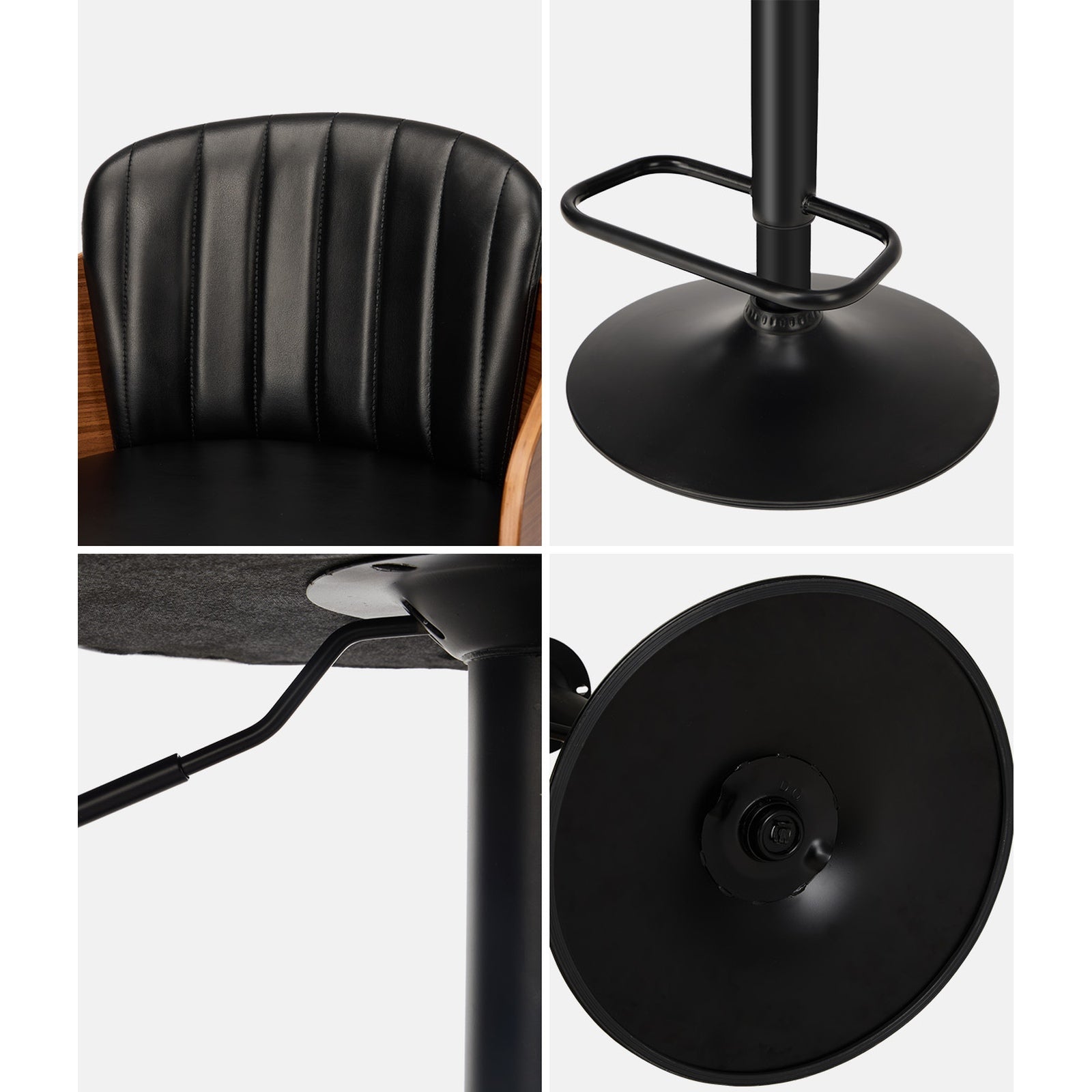 Oikiture 2x Bar Stools Adjustable Counter Height Stool Swivel Leather Black - Sunyee