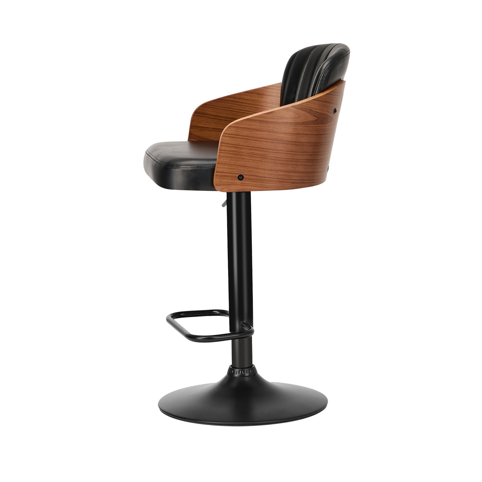Oikiture 2x Bar Stools Adjustable Counter Height Stool Swivel Leather Black - Sunyee