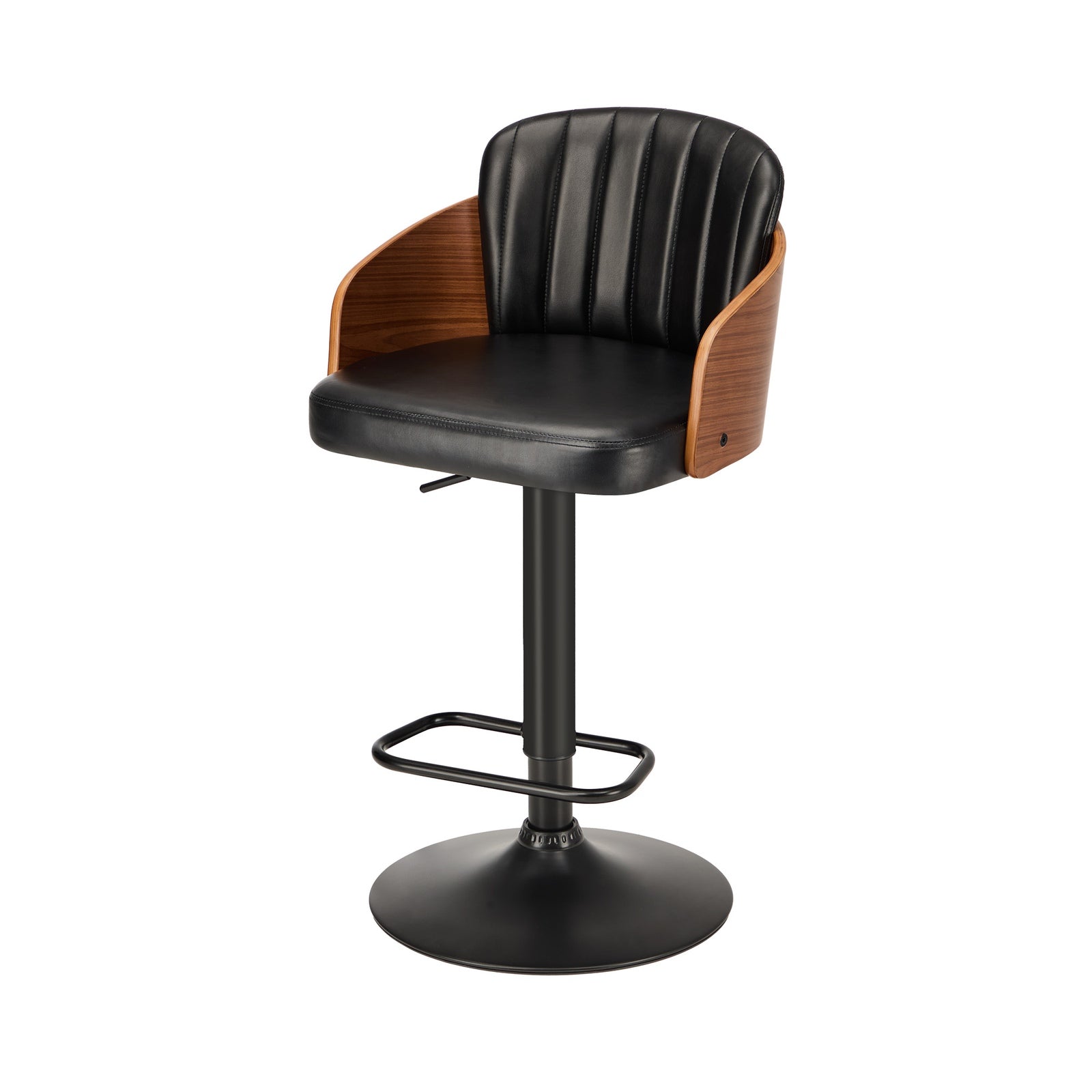 Oikiture 2x Bar Stools Adjustable Counter Height Stool Swivel Leather Black - Sunyee