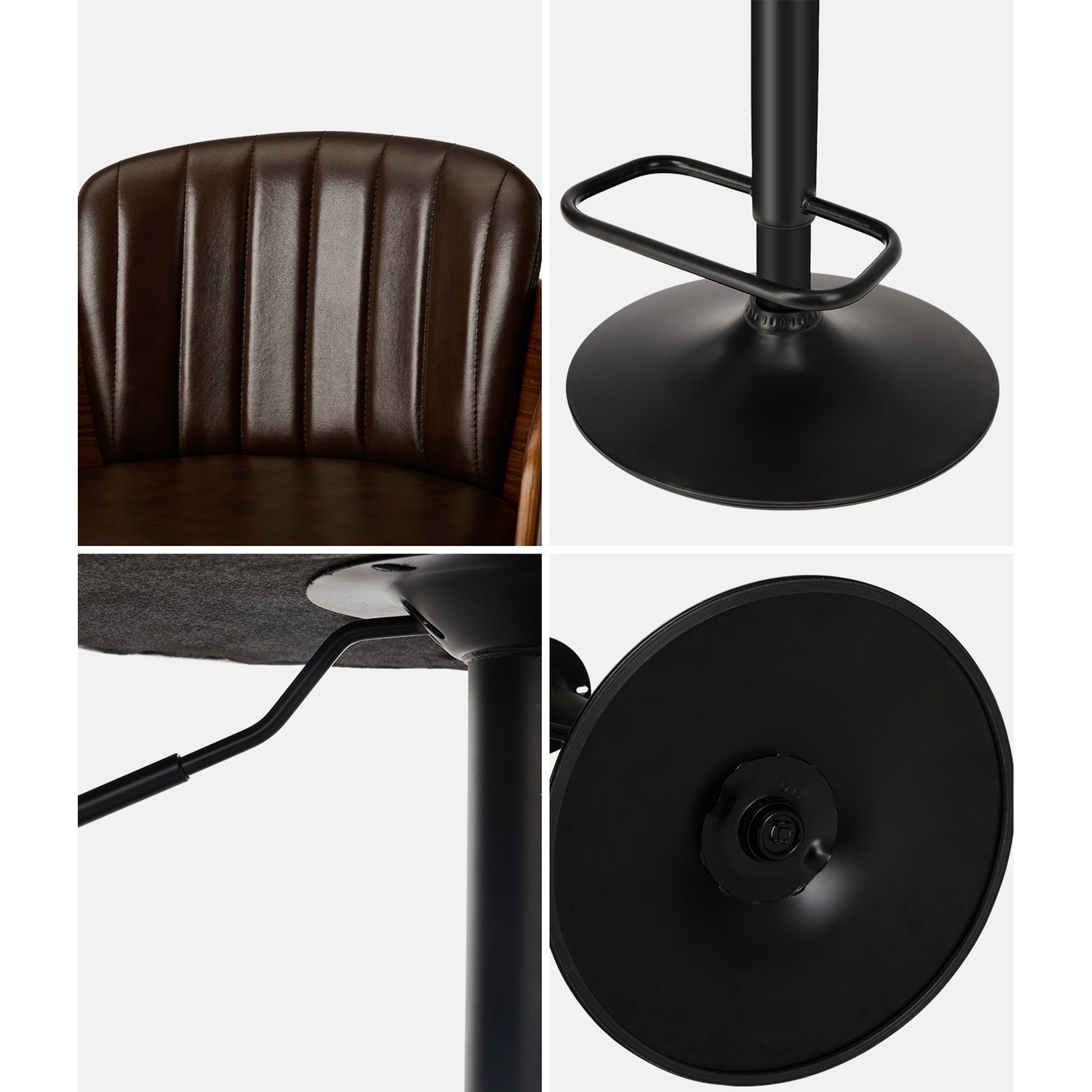 Oikiture 2x Bar Stools Adjustable Counter Height Stool Swivel Leather Brown - Sunyee