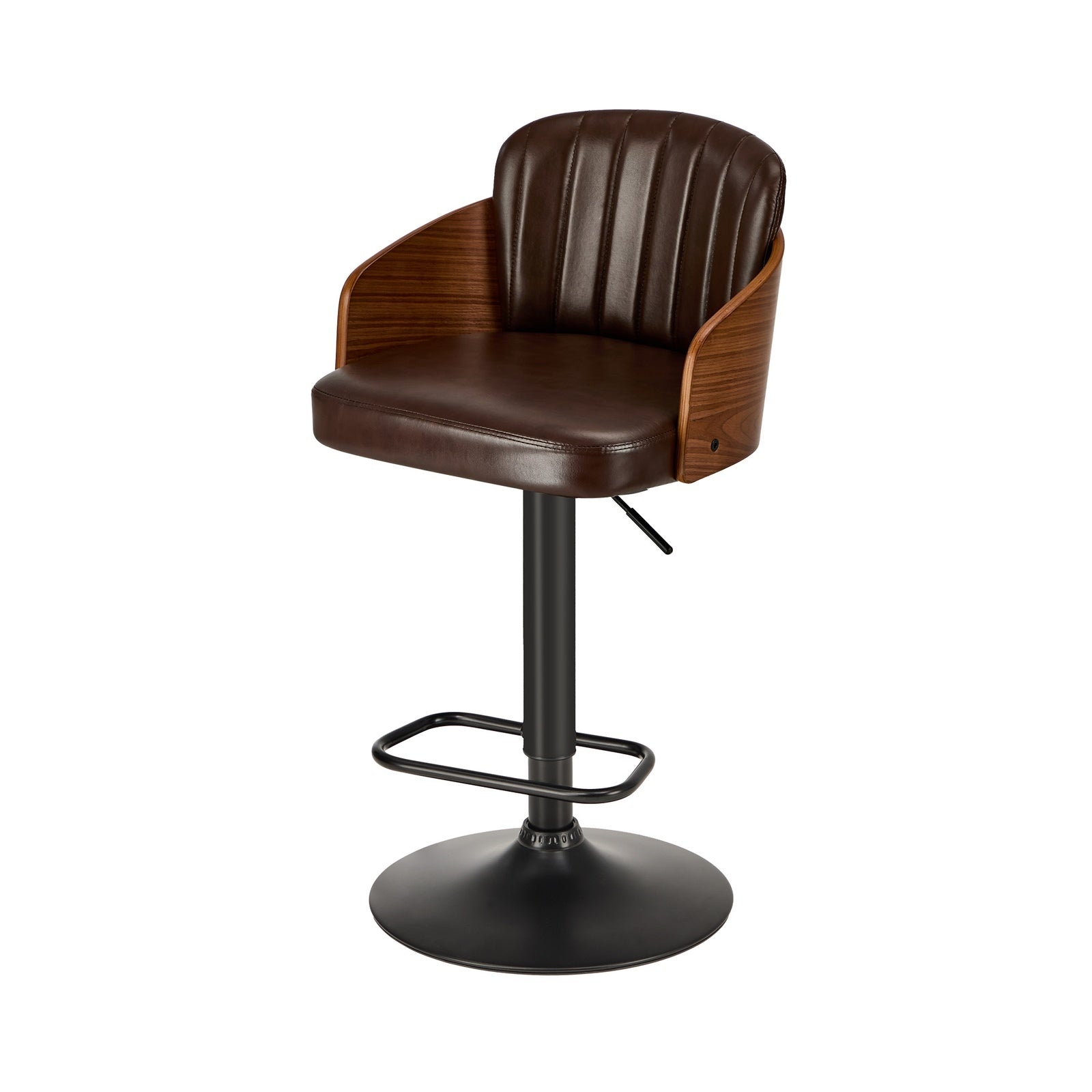 Oikiture 2x Bar Stools Adjustable Counter Height Stool Swivel Leather Brown - Sunyee