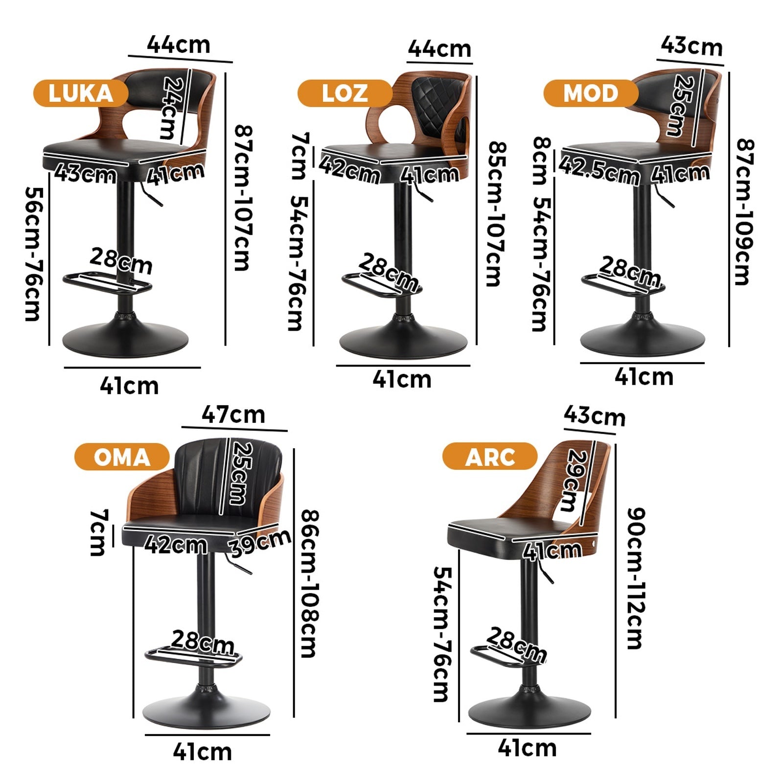 Oikiture Bar Stools Gas Lift Kitchen Dining Chair Stool Swivel PU Leather x2/x4 - Sunyee