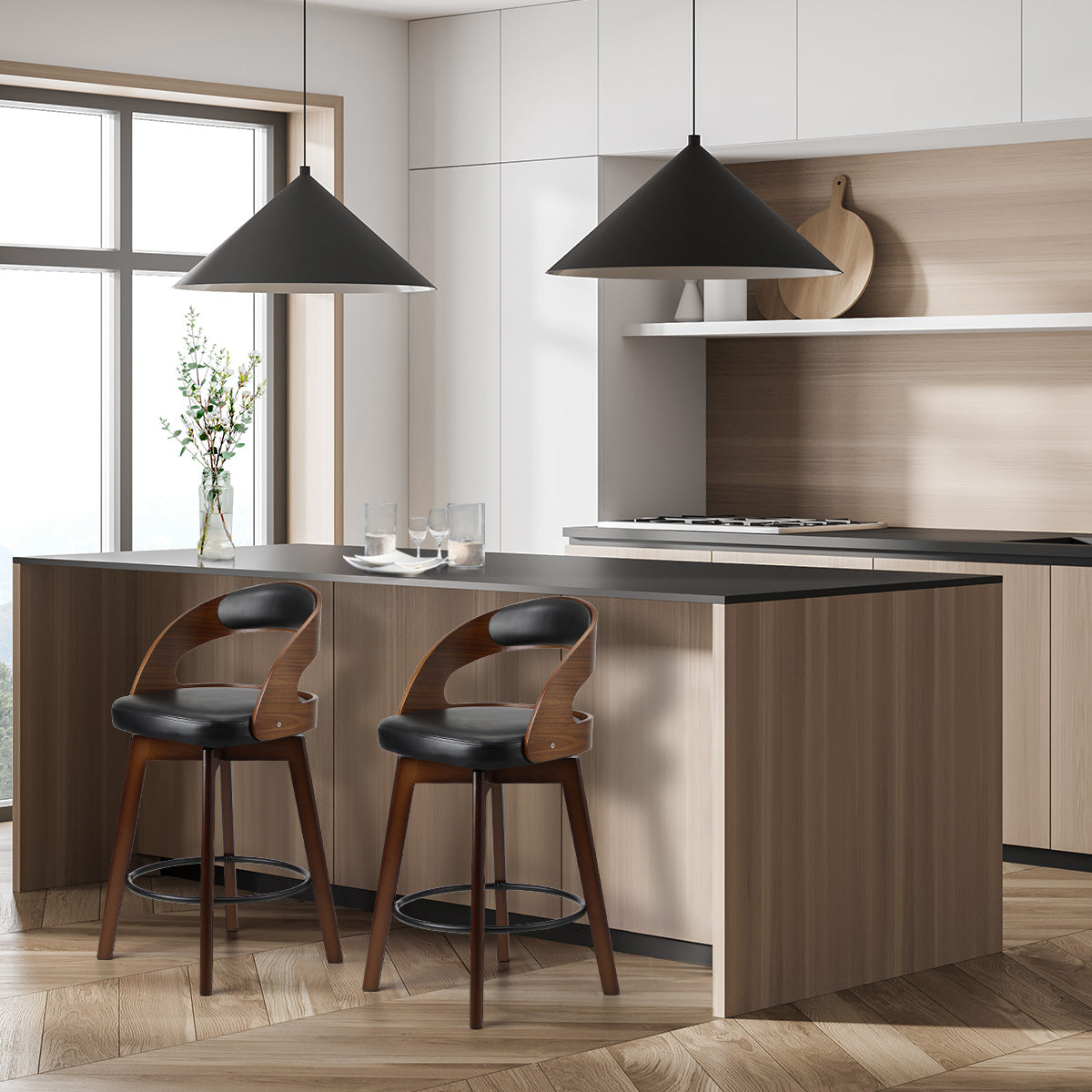 Oikiture 2x Bar Stools Kitchen Counter Stool Swivel Dining Chair PU Leather - Sunyee