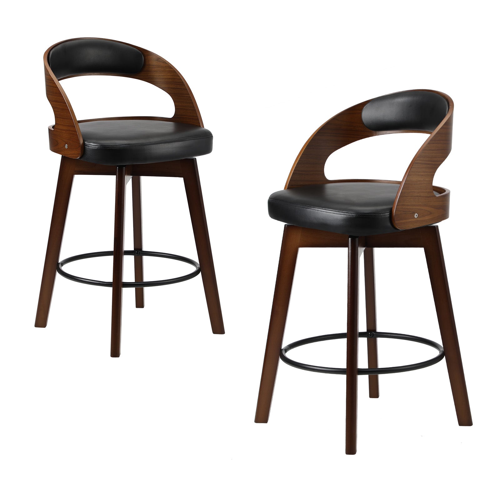 Oikiture 2x Bar Stools Kitchen Counter Stool Swivel Dining Chair PU Leather - Sunyee