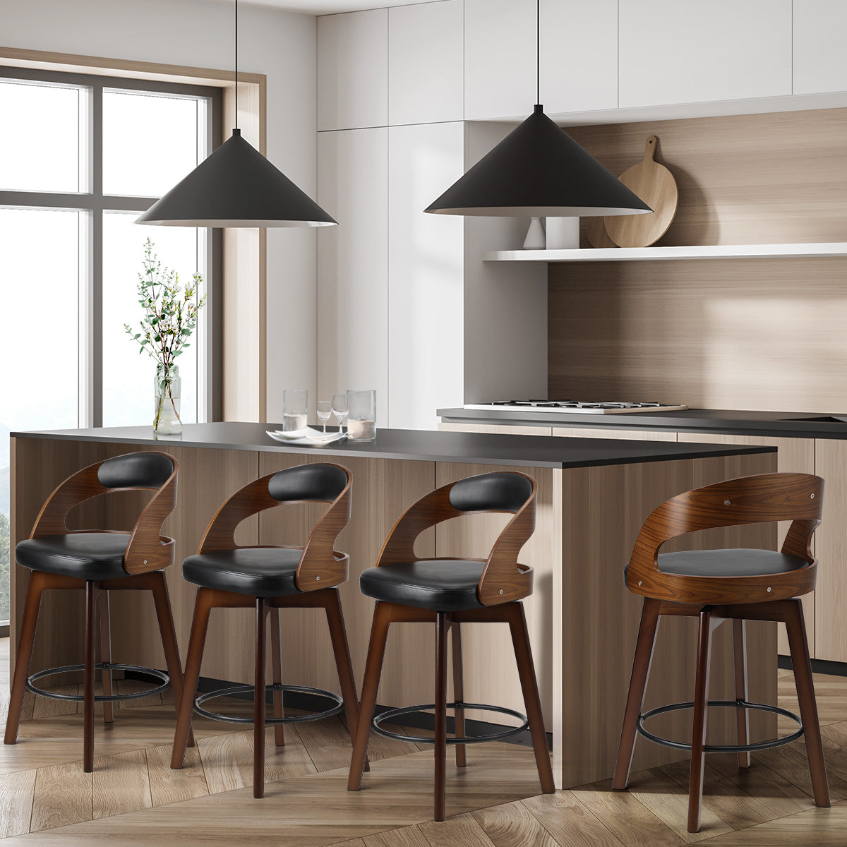 Oikiture 4x Bar Stools Kitchen Counter Stool Swivel Dining Chair PU Leather - Sunyee