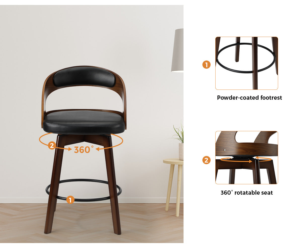 Oikiture 4x Bar Stools Kitchen Counter Stool Swivel Dining Chair PU Leather - Sunyee